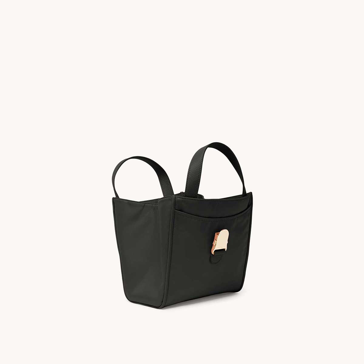 Strati Shopper Nylon RosÃ© with Gold Hardware Open & Front at an Angle
