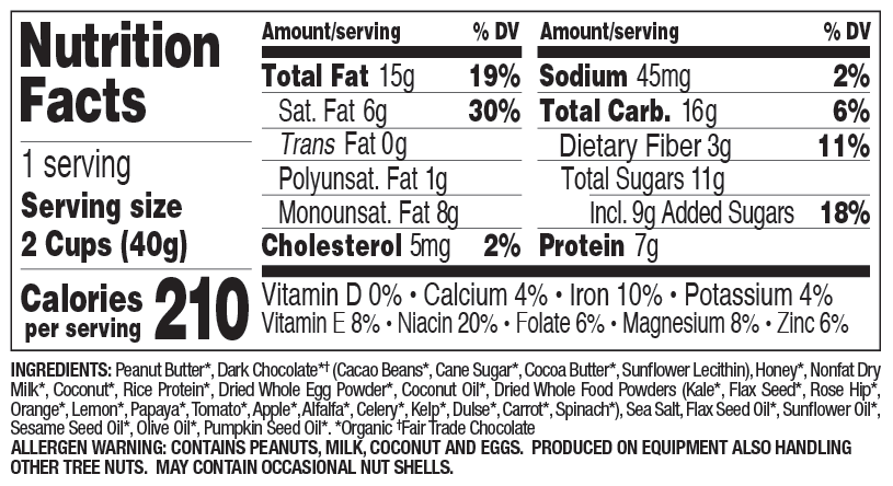 Dark Chocolate Coconut nutritional information