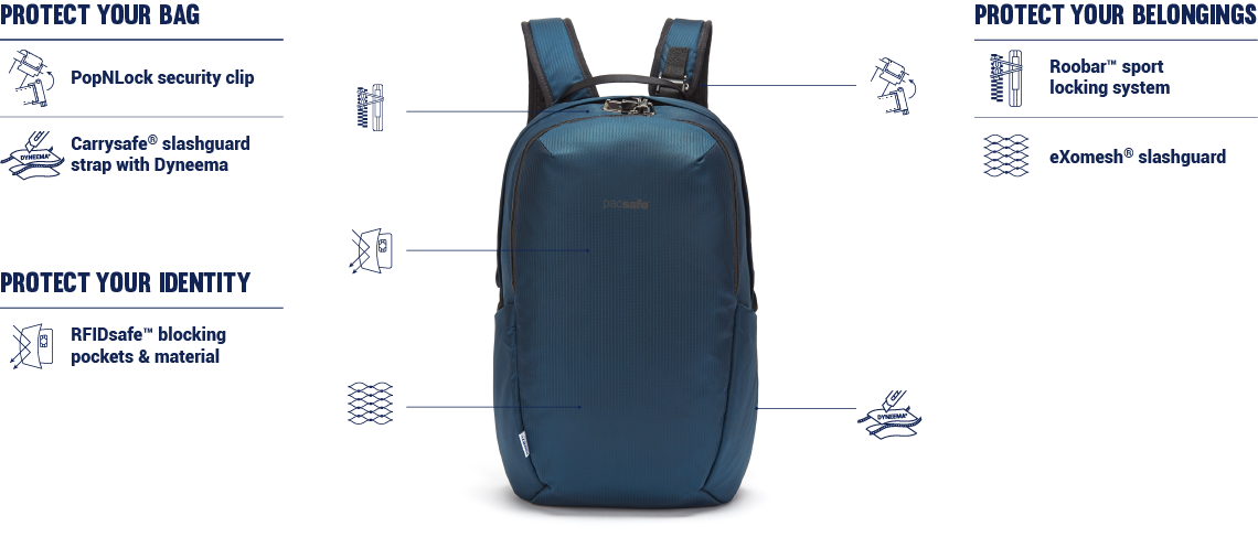 Vibe 25L ECONYL® anti-theft recycled backpack in Econyl® Ocean at Pacsafe