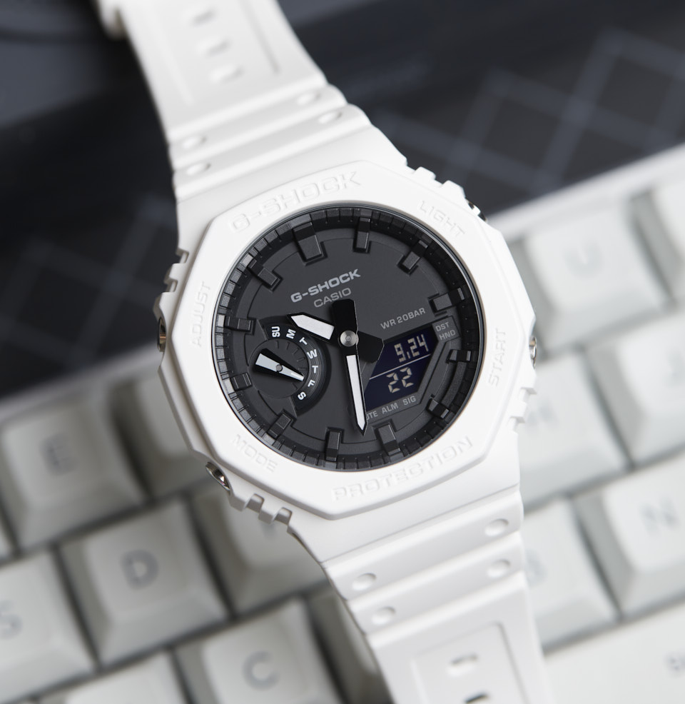 GA2100 AN OCTAGONAL White CASE WITH BLACK DIAL