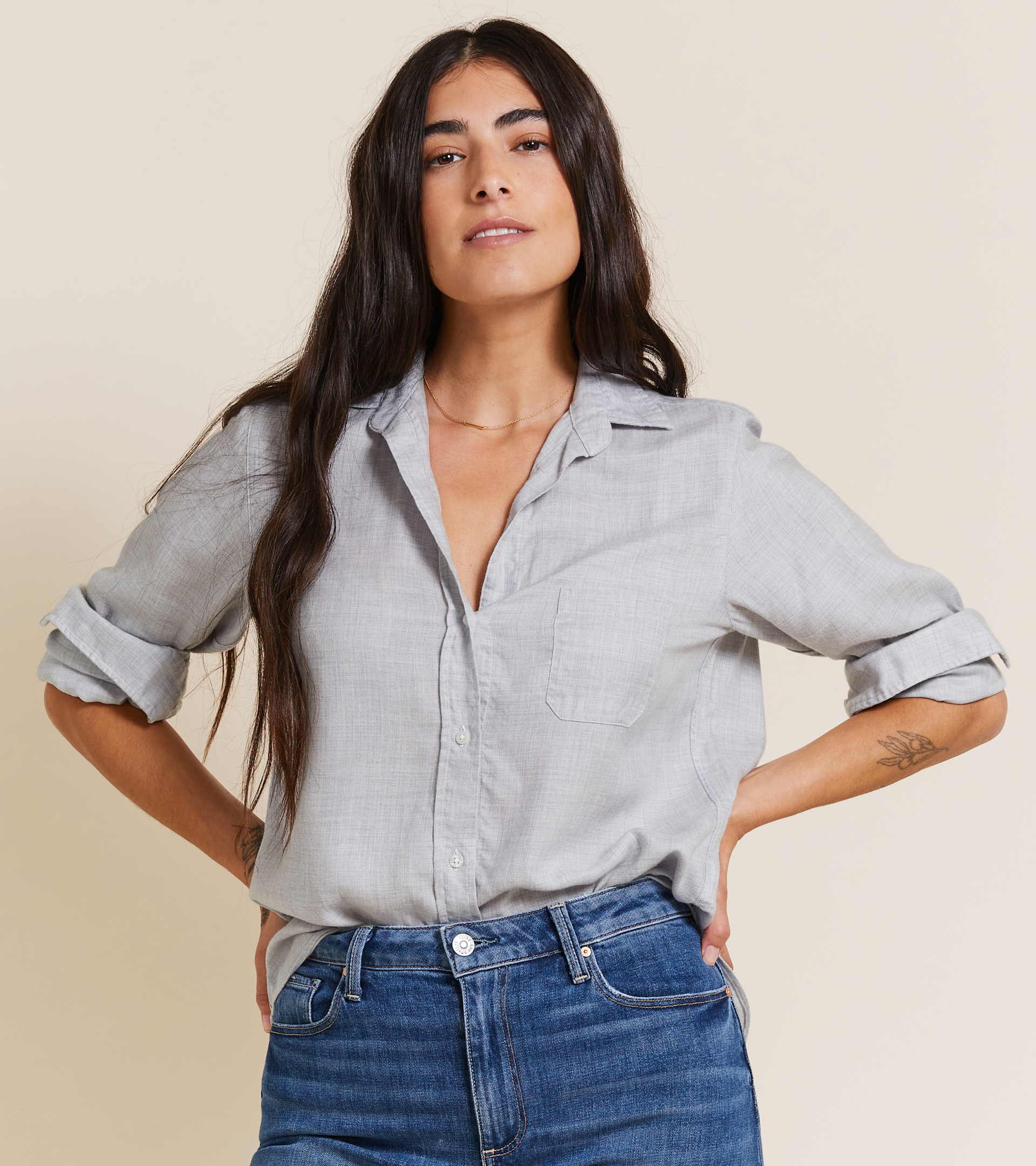 The Hero Button-Up Shirt Light Gray, Liquid Lyocell view 1