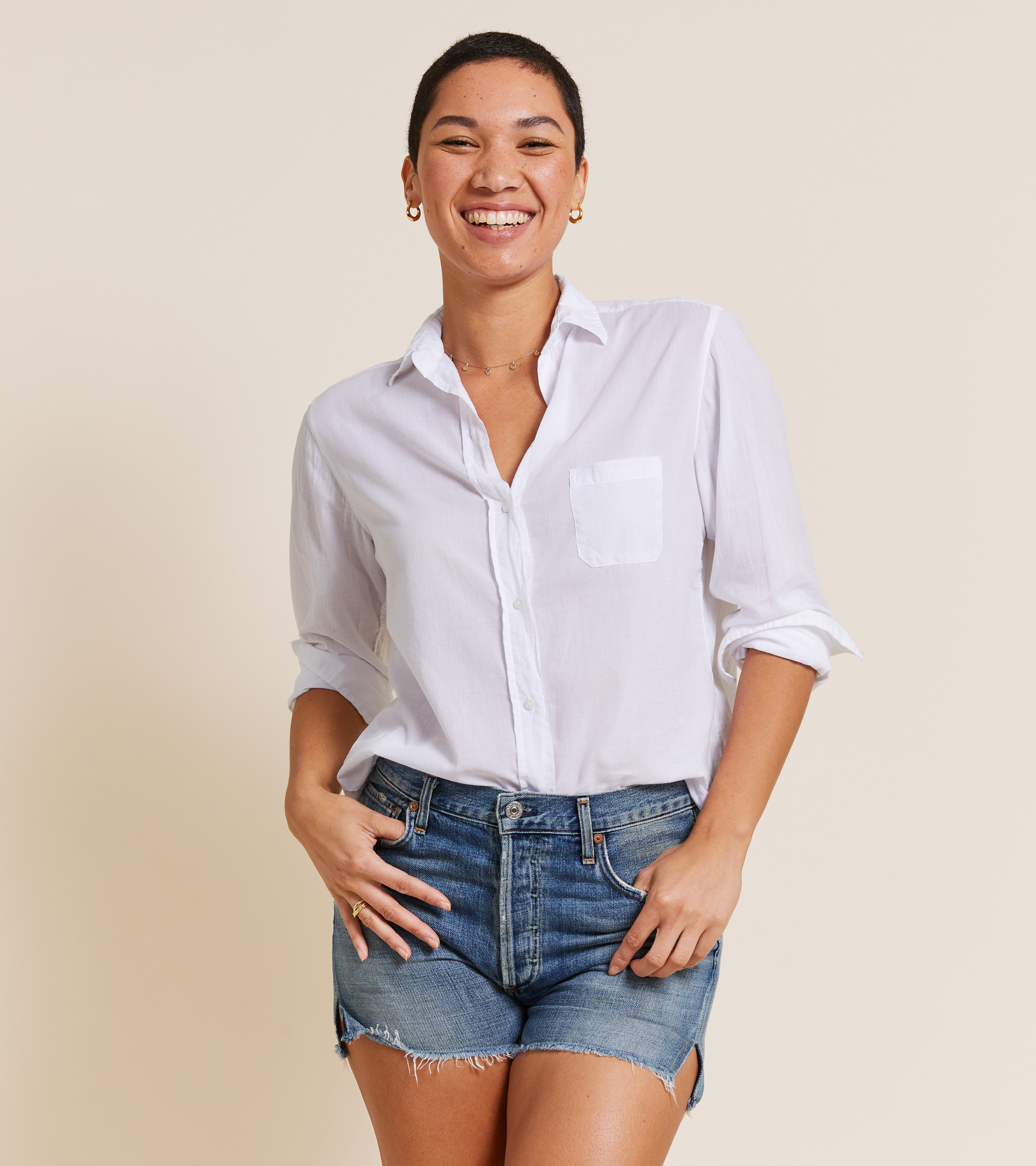 Hero Button Up Shirt | White, Tissue Cotton