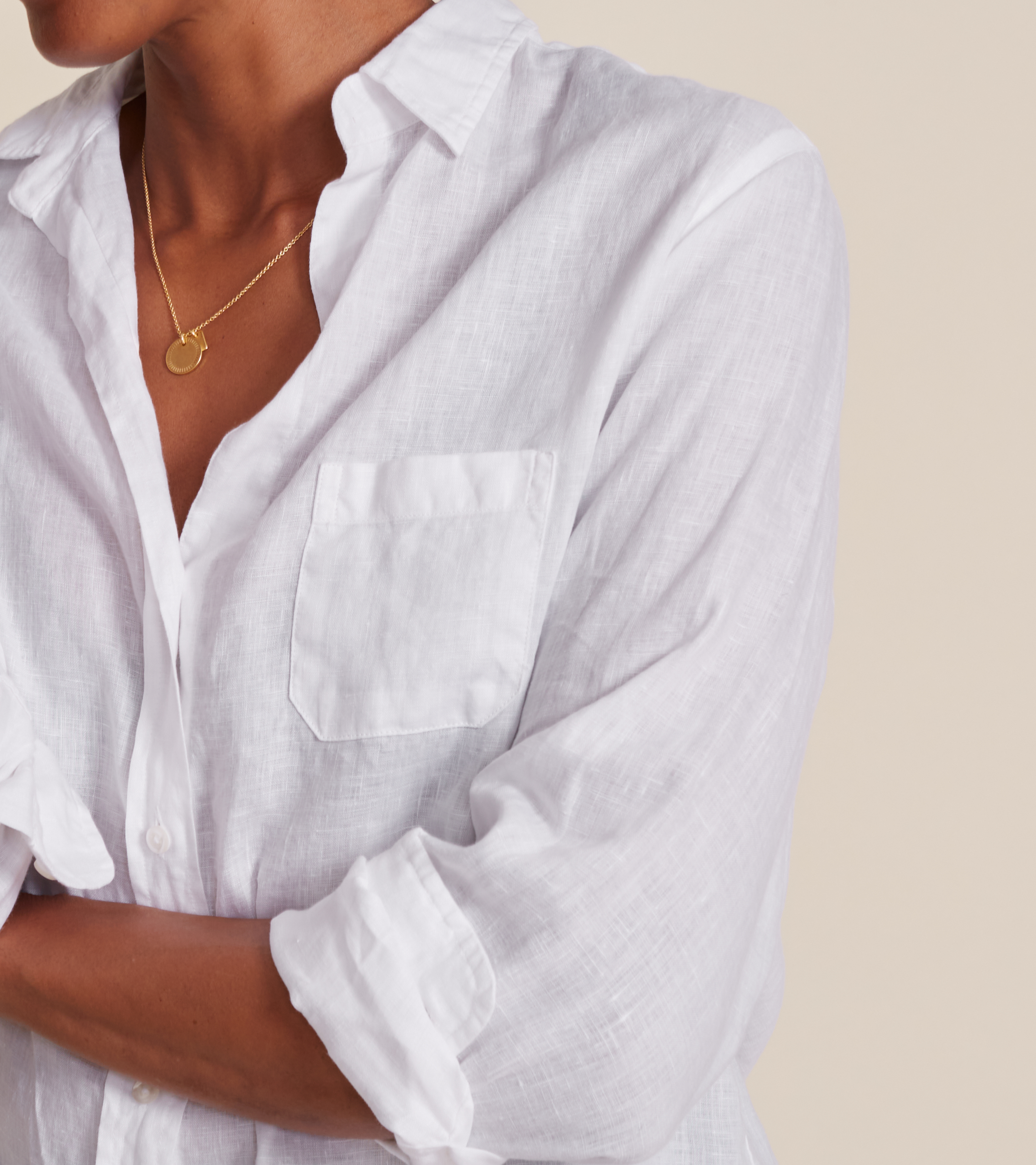 The Hero Button-Up Shirt White, Garment Dyed Tumbled Linen view 1