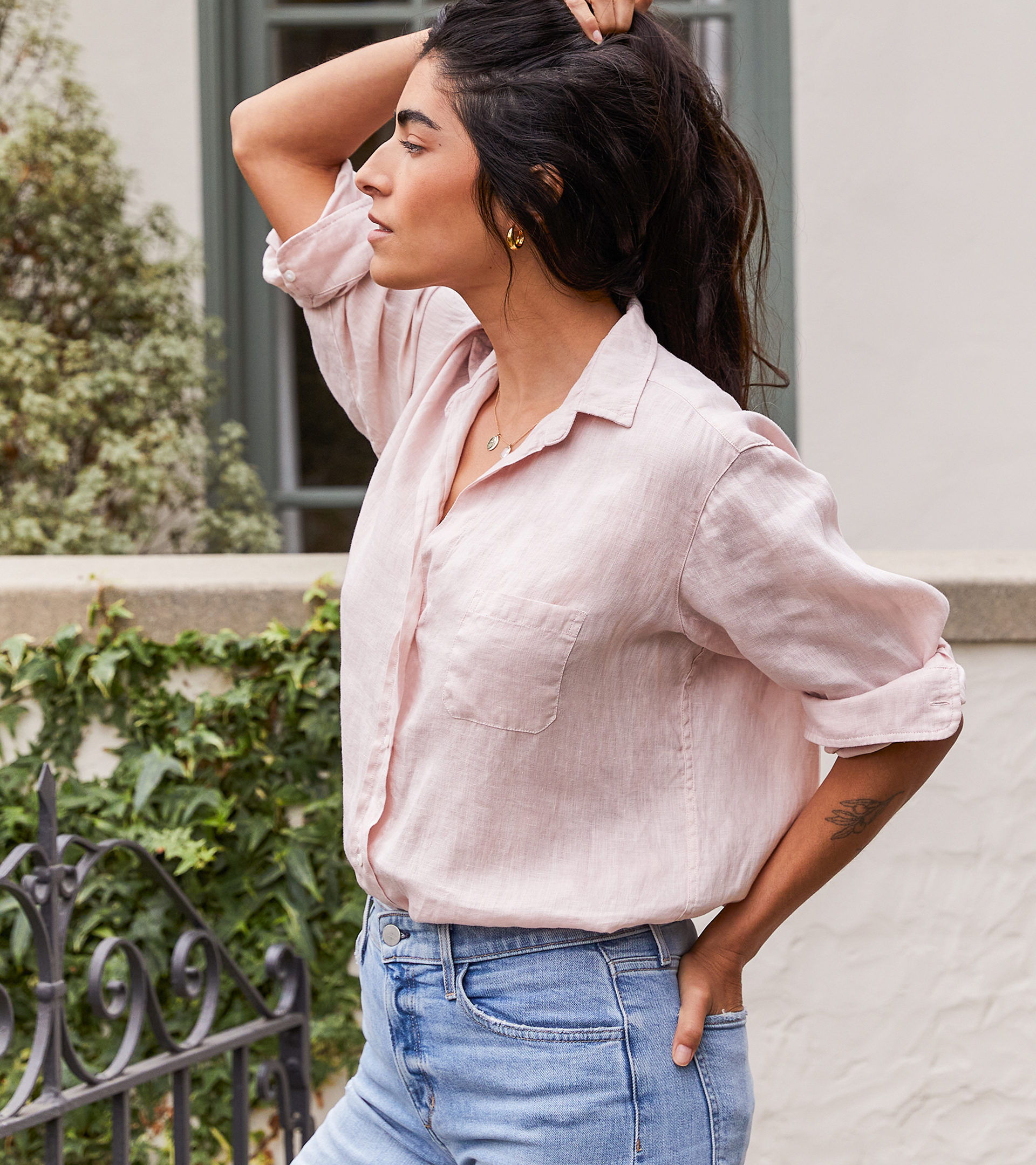 The Hero Button-Up Shirt Vintage Rose, Garment Dyed Tumbled Linen Final Sale view 1