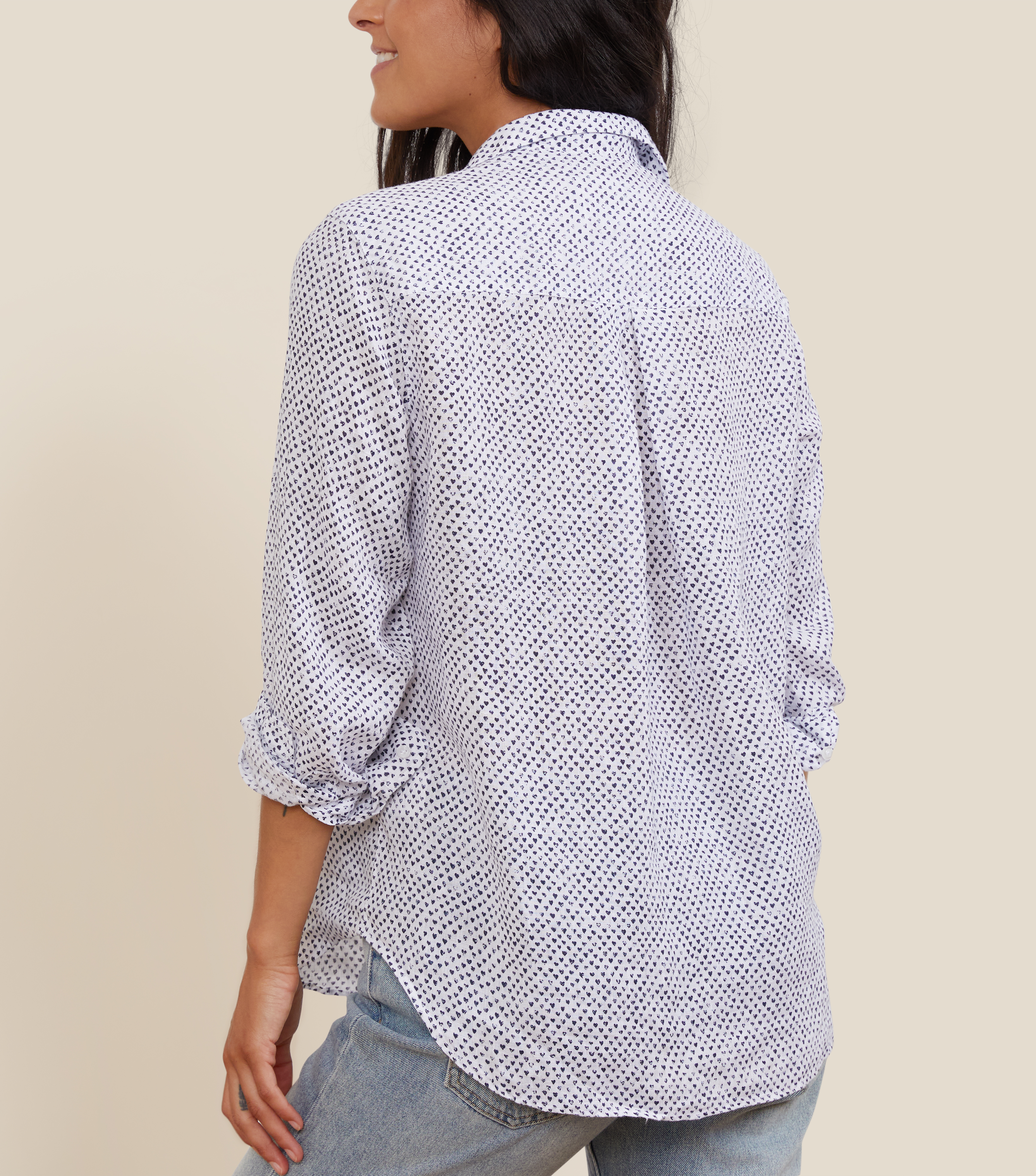 The Hero Button-Up Shirt Navy Hearts, Tumbled Linen view 2