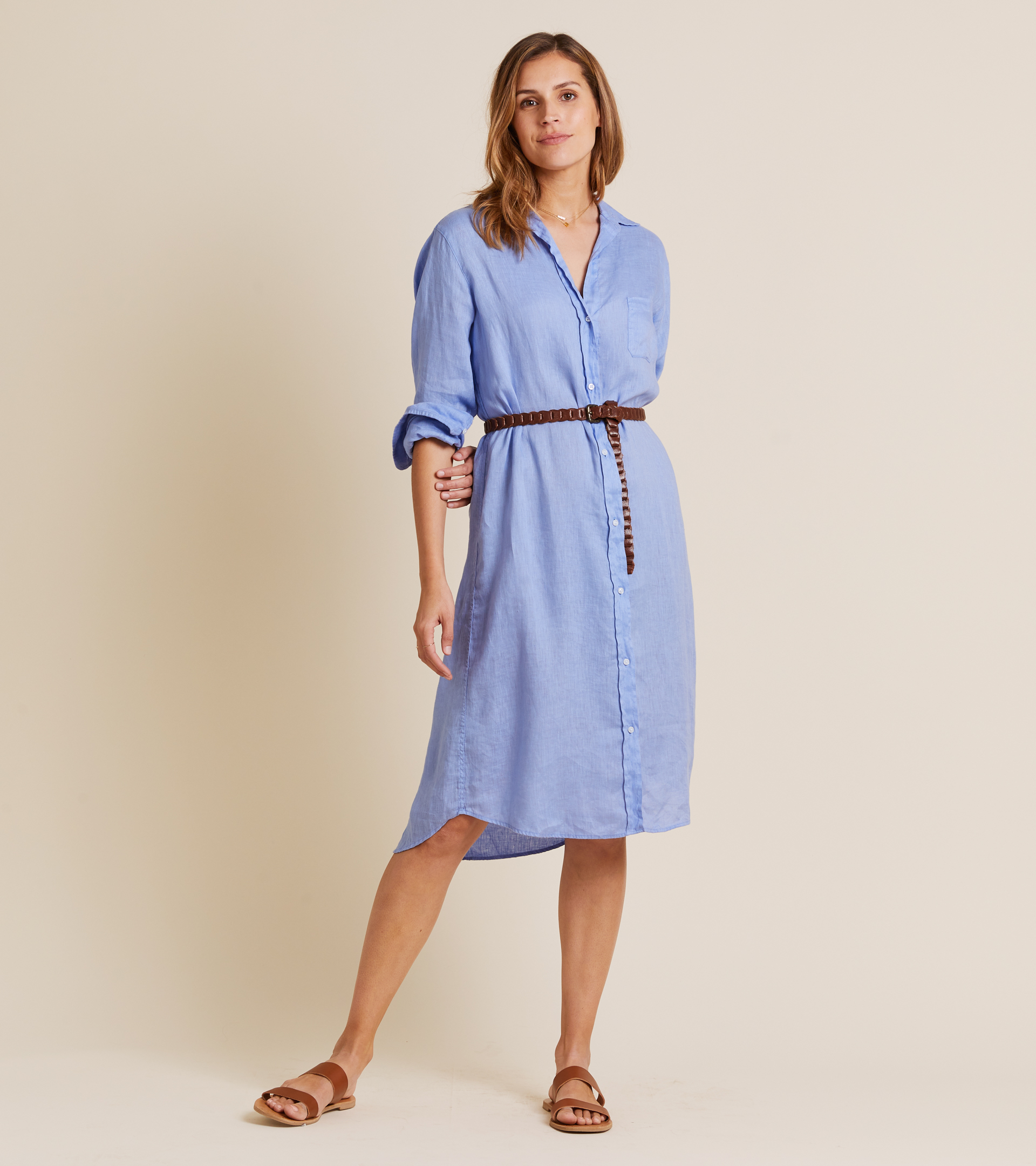 The Hero Midi Dress Periwinkle Blue, Garment Dyed Tumbled Linen view 1