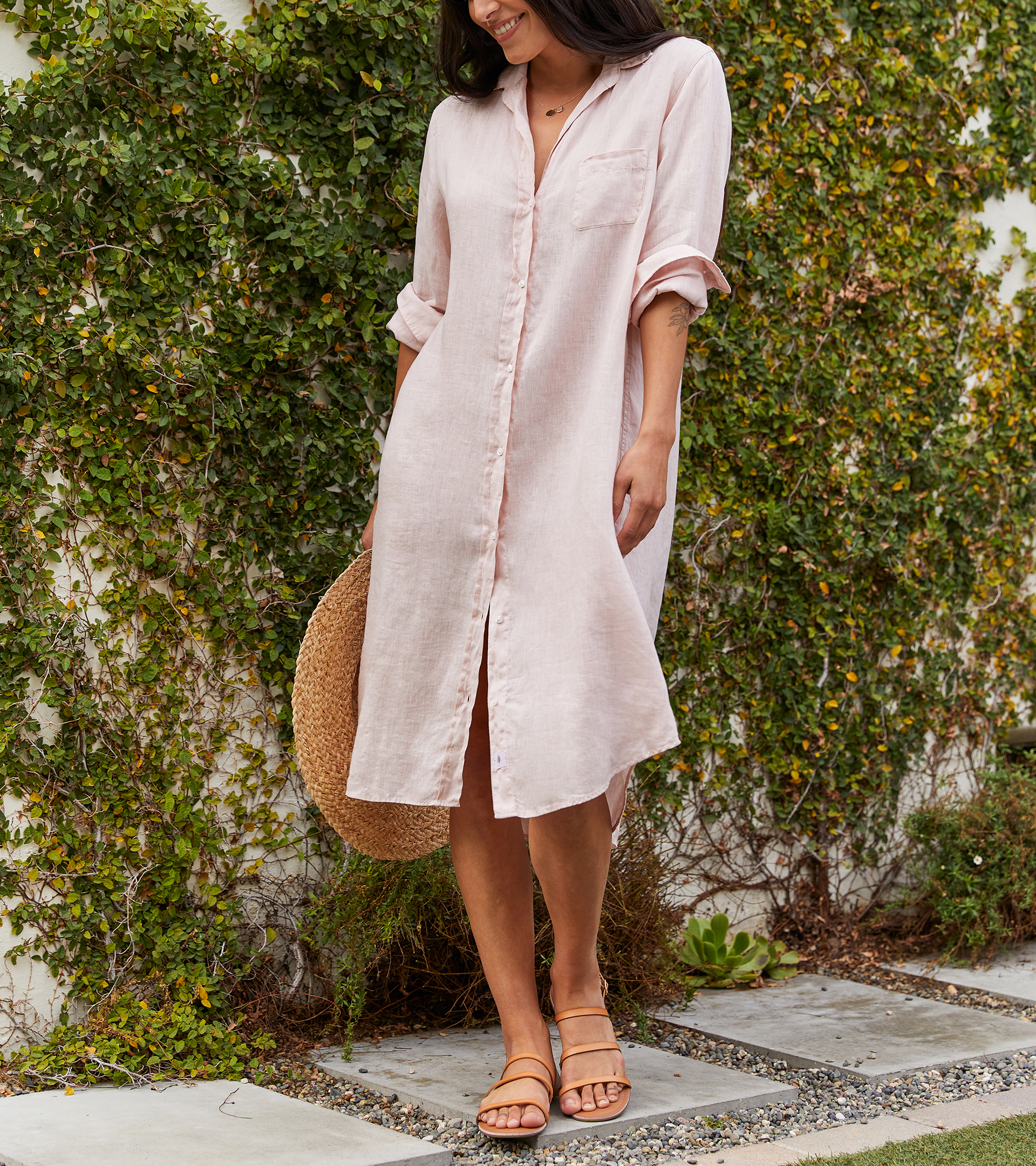 The Hero Midi Dress Vintage Rose, Garment Dyed Tumbled Linen Final Sale view 1