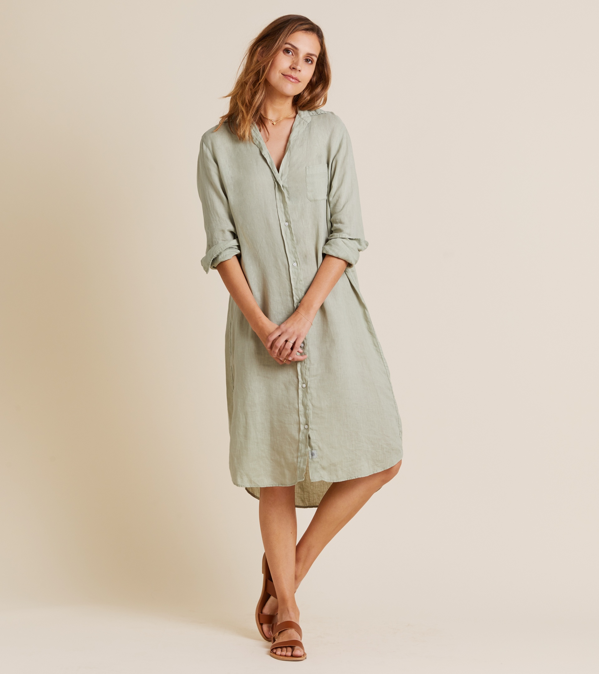 The Hero Midi Dress Willow, Garment Dyed Tumbled Linen Final Sale view 2