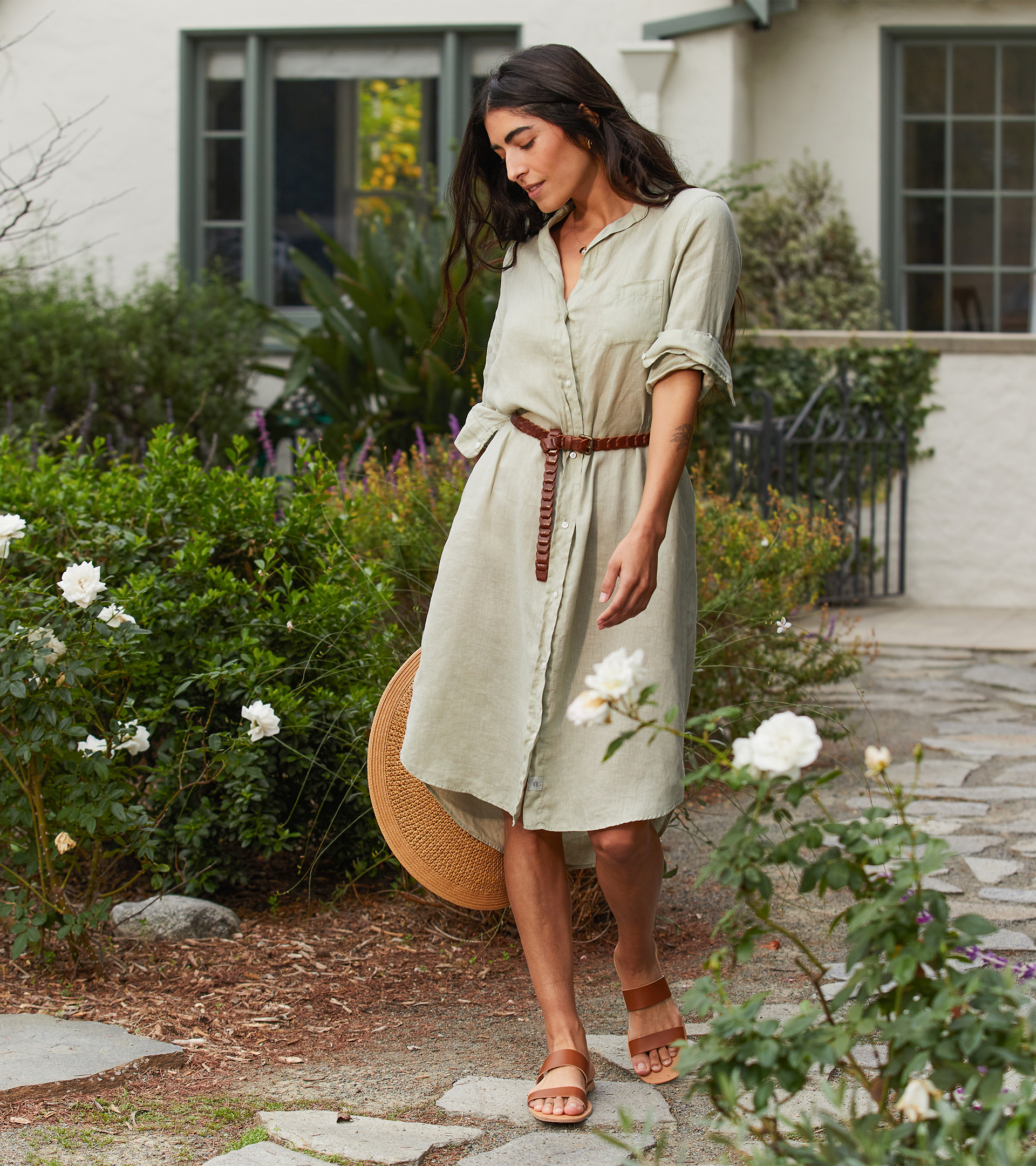 The Hero Midi Dress Willow, Garment Dyed Tumbled Linen Final Sale view 1