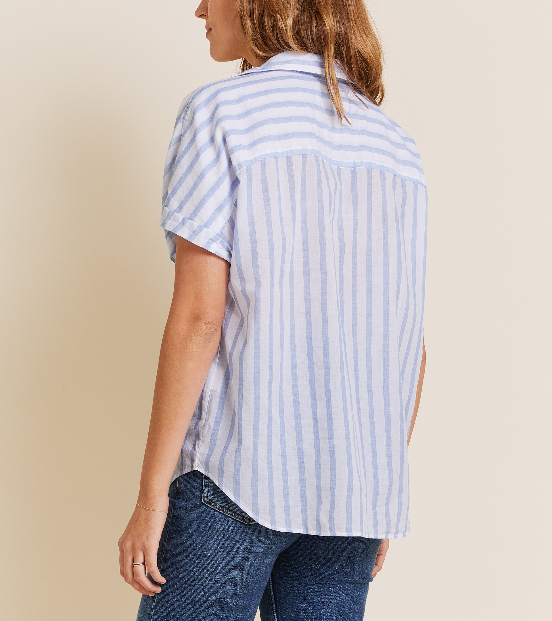The Artist Short Sleeve Shirt Blue & White Stripe, Tissue Cotton view 2