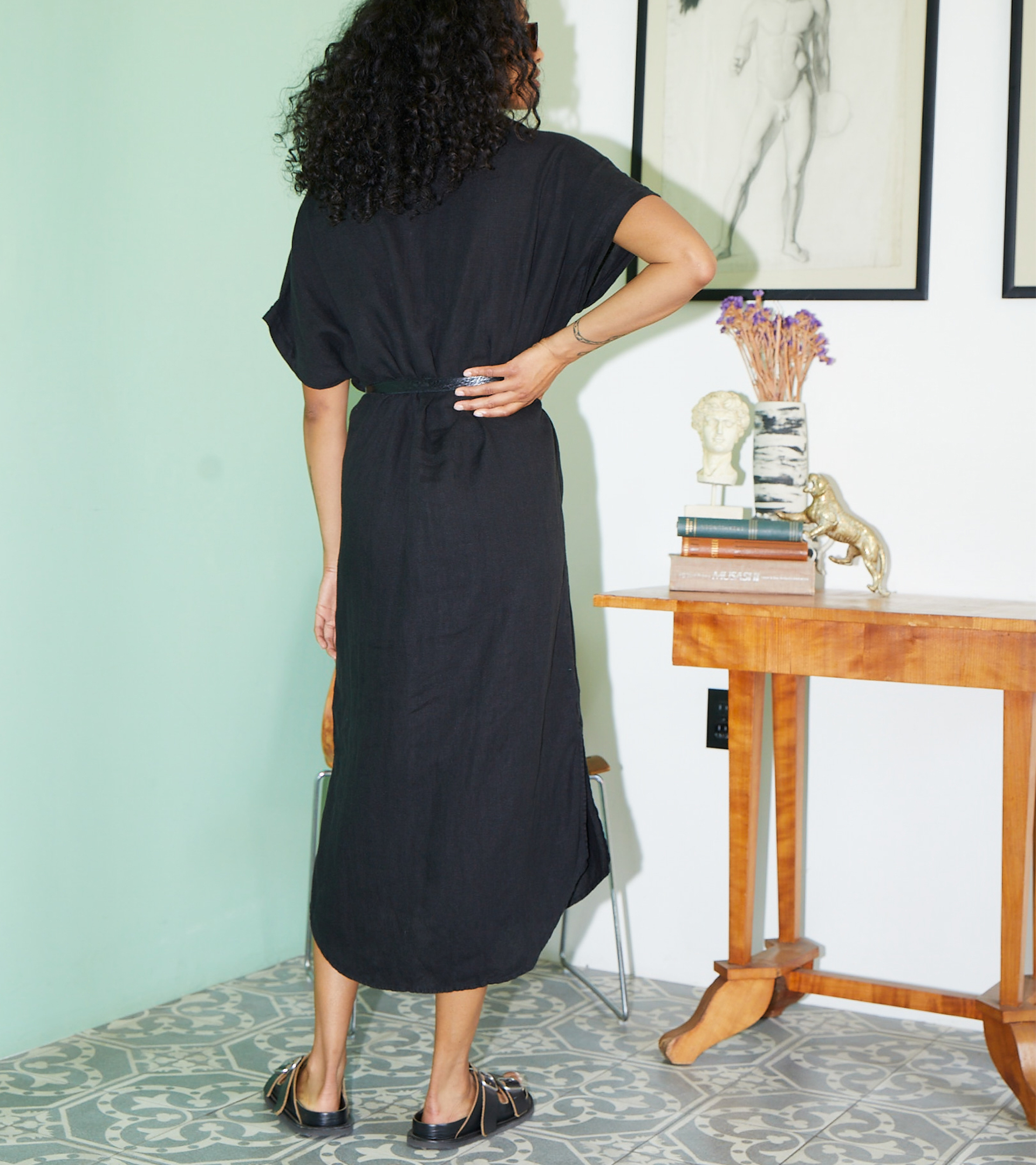 The Artist Full Length Dress Black, Garment Dyed Tumbled Linen view 2