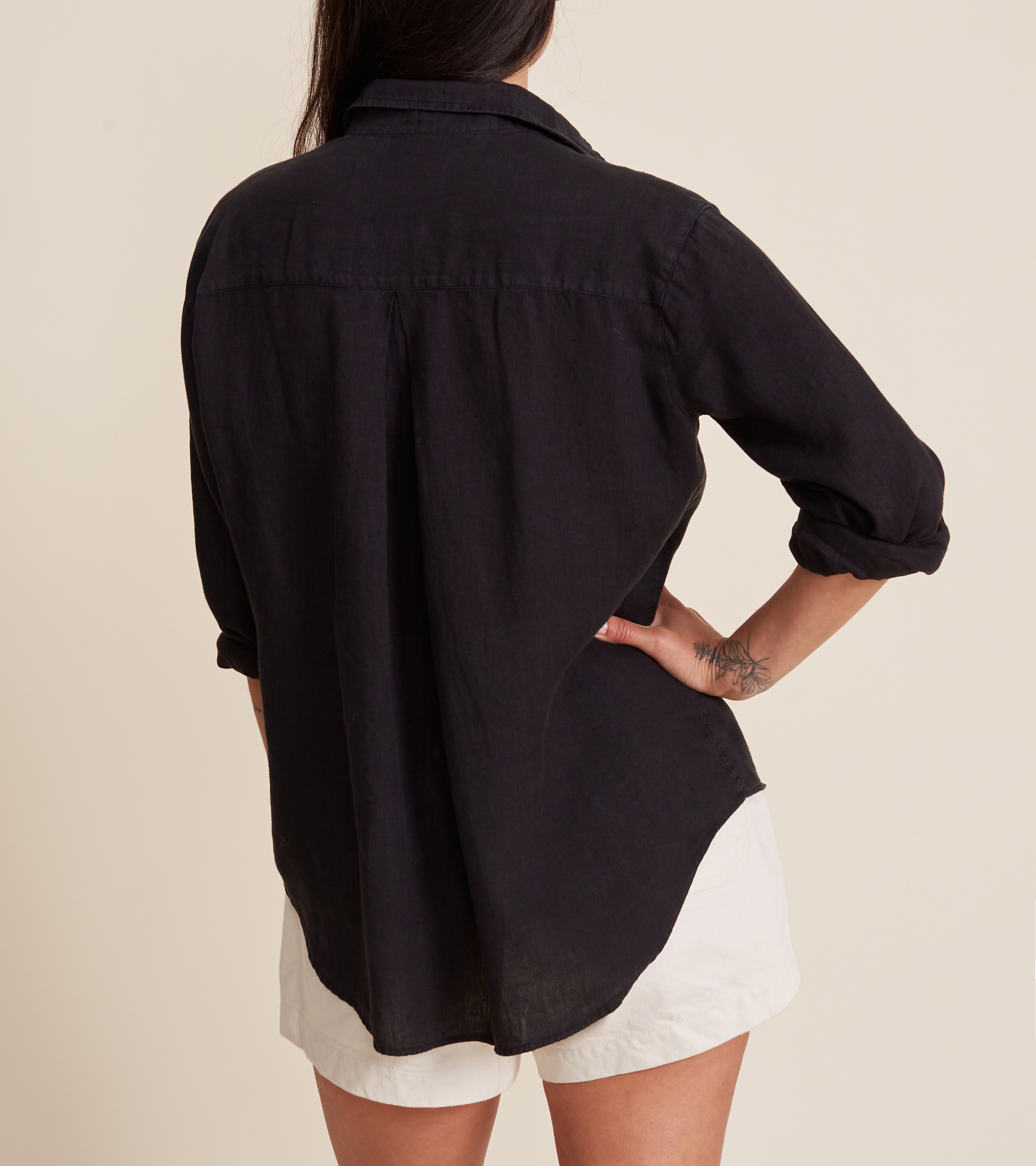 The Hero Button-Up Black, Garment Dyed Tumbled Linen view 1