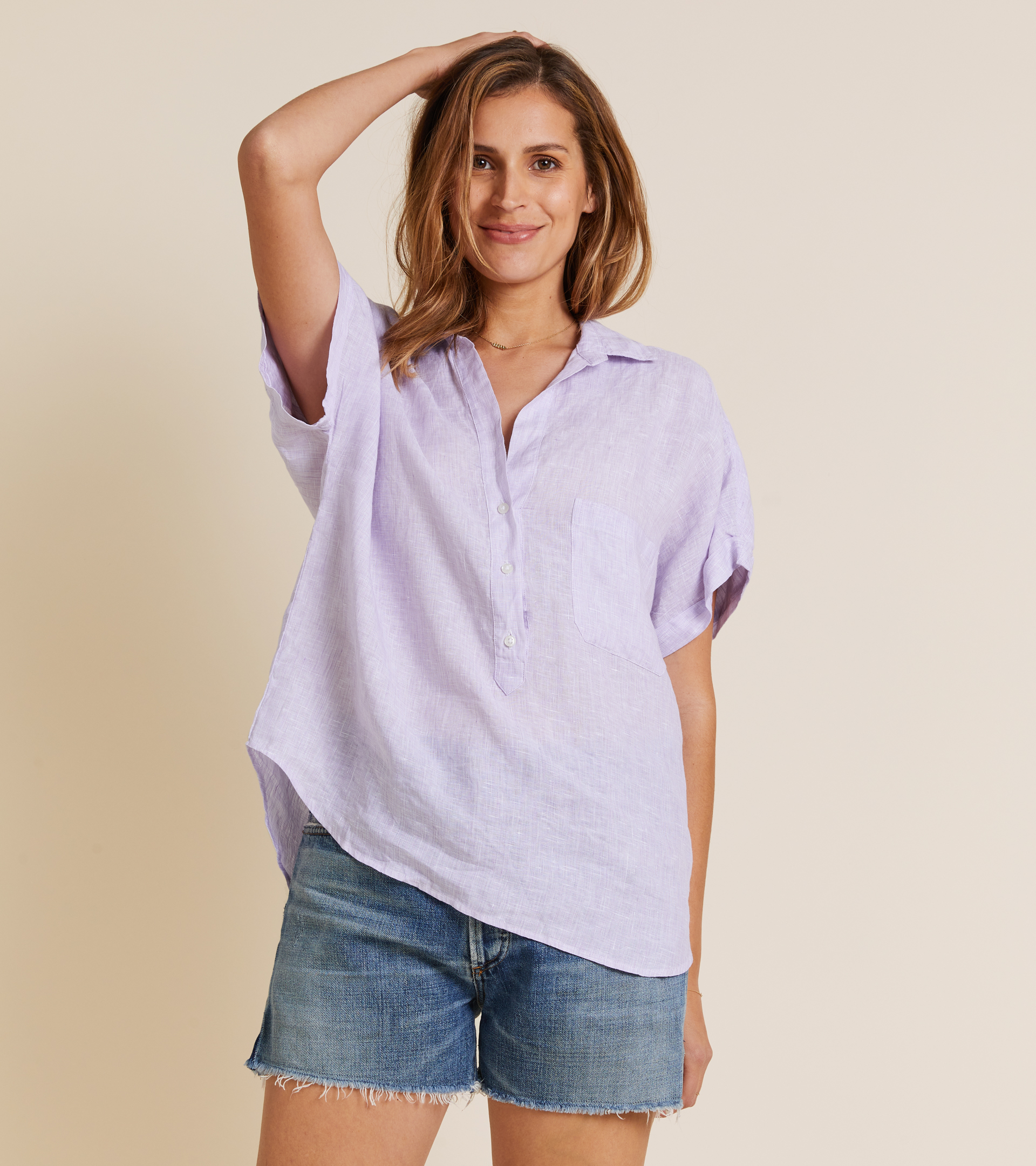 The Artist Short Sleeve Shirt Lilac, Tumbled Linen view 1