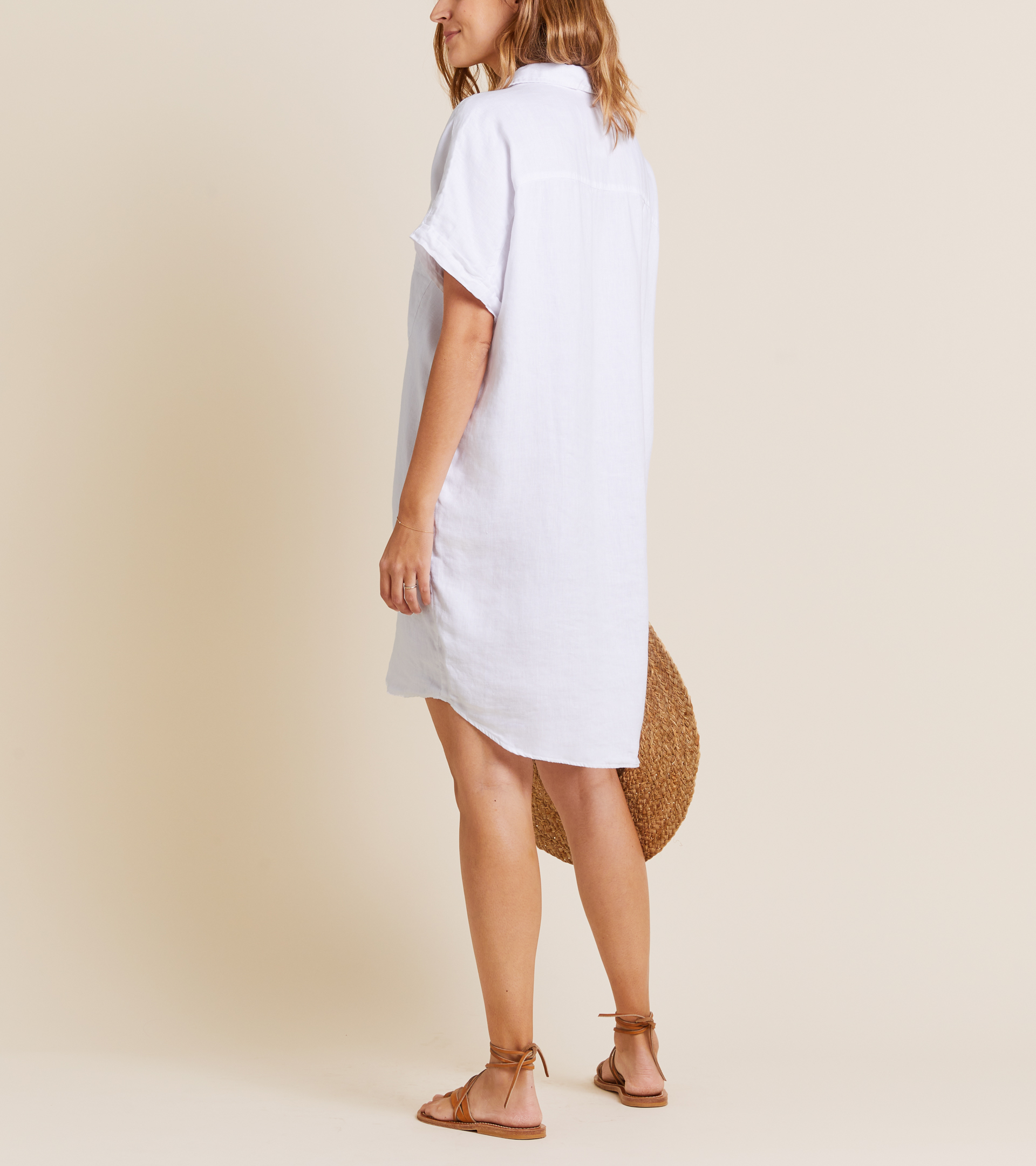 The Artist Short Sleeve Dress White, Garment Dyed Tumbled Linen view 1