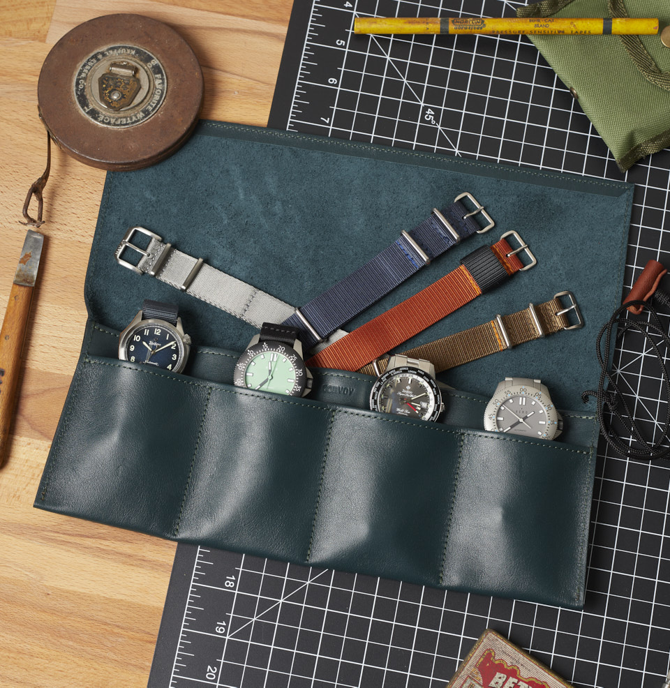 Nappa Leather Watch Roll Extra Strap Pocket