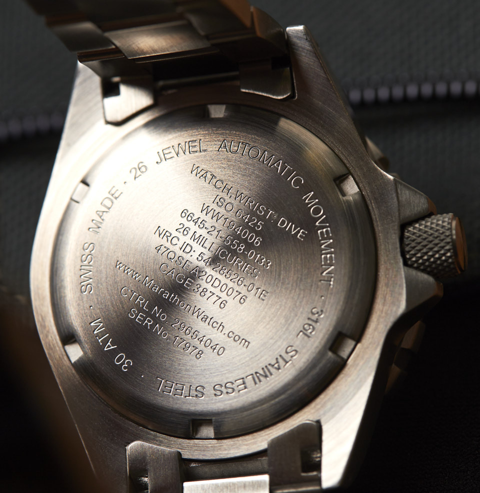 Large Diver's Automatic (GSAR Auto) Solid steel case back with mil-specs