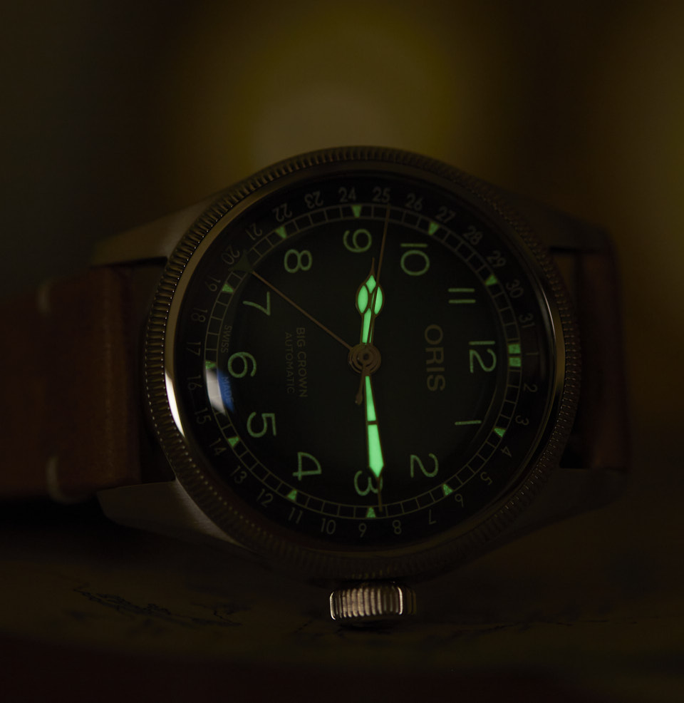 Big Crown X Cervo Volante Lume on dial and hands