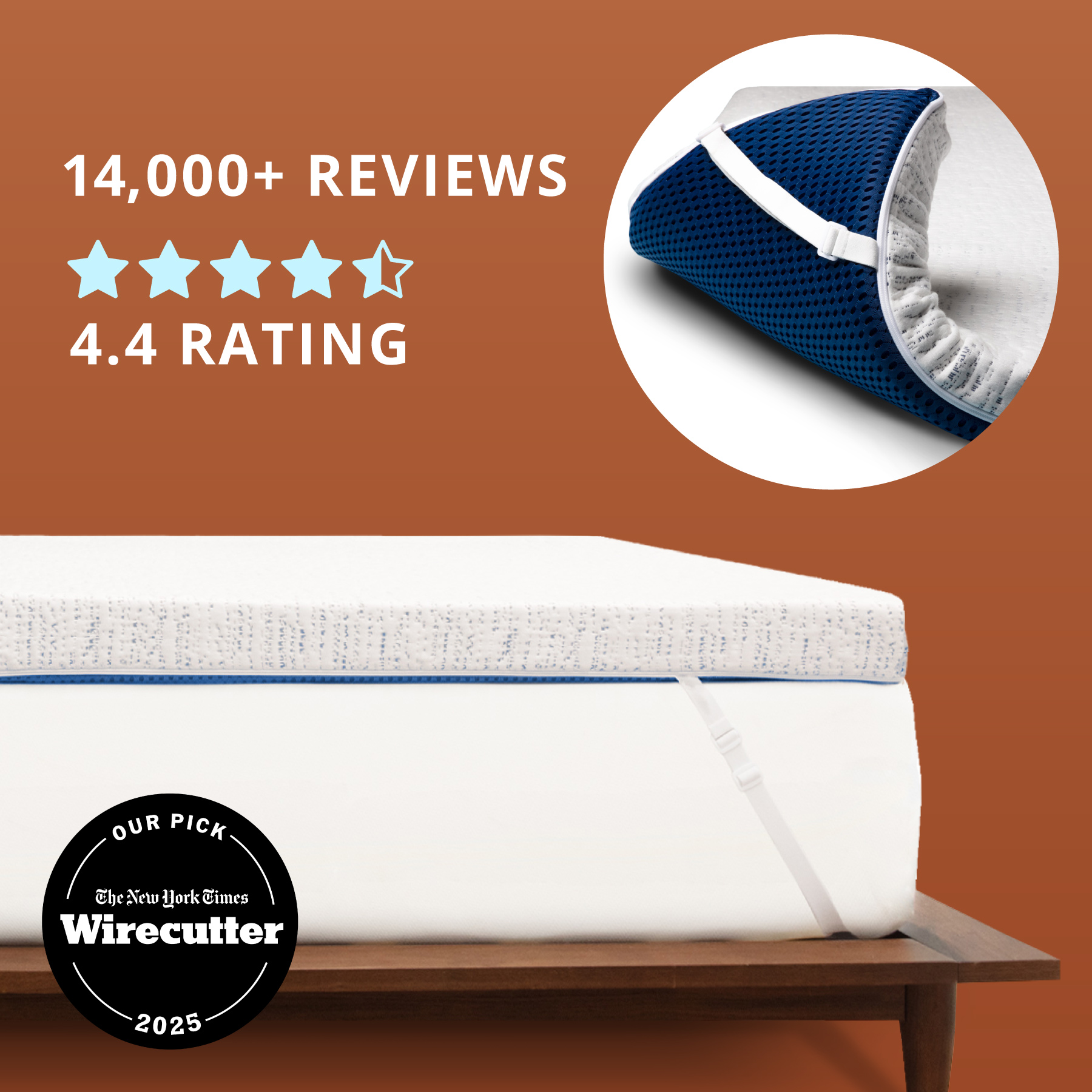 NYT Wirecutter's pick for Best Memory Foam Mattress Topper. 4-inch comfort level.