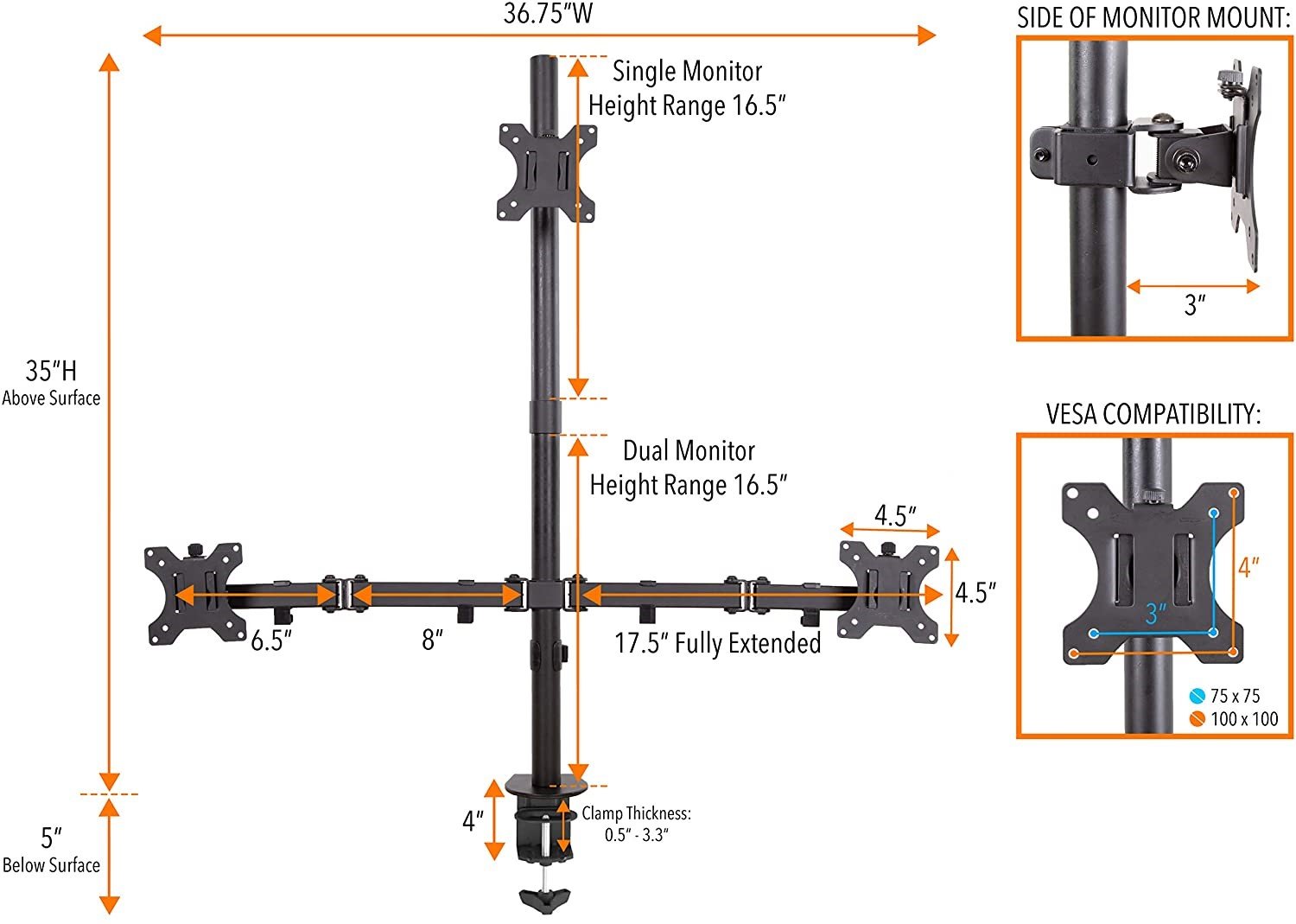 Clamp-On Triple Monitor Stand | Monitor Arm by Stand Steady