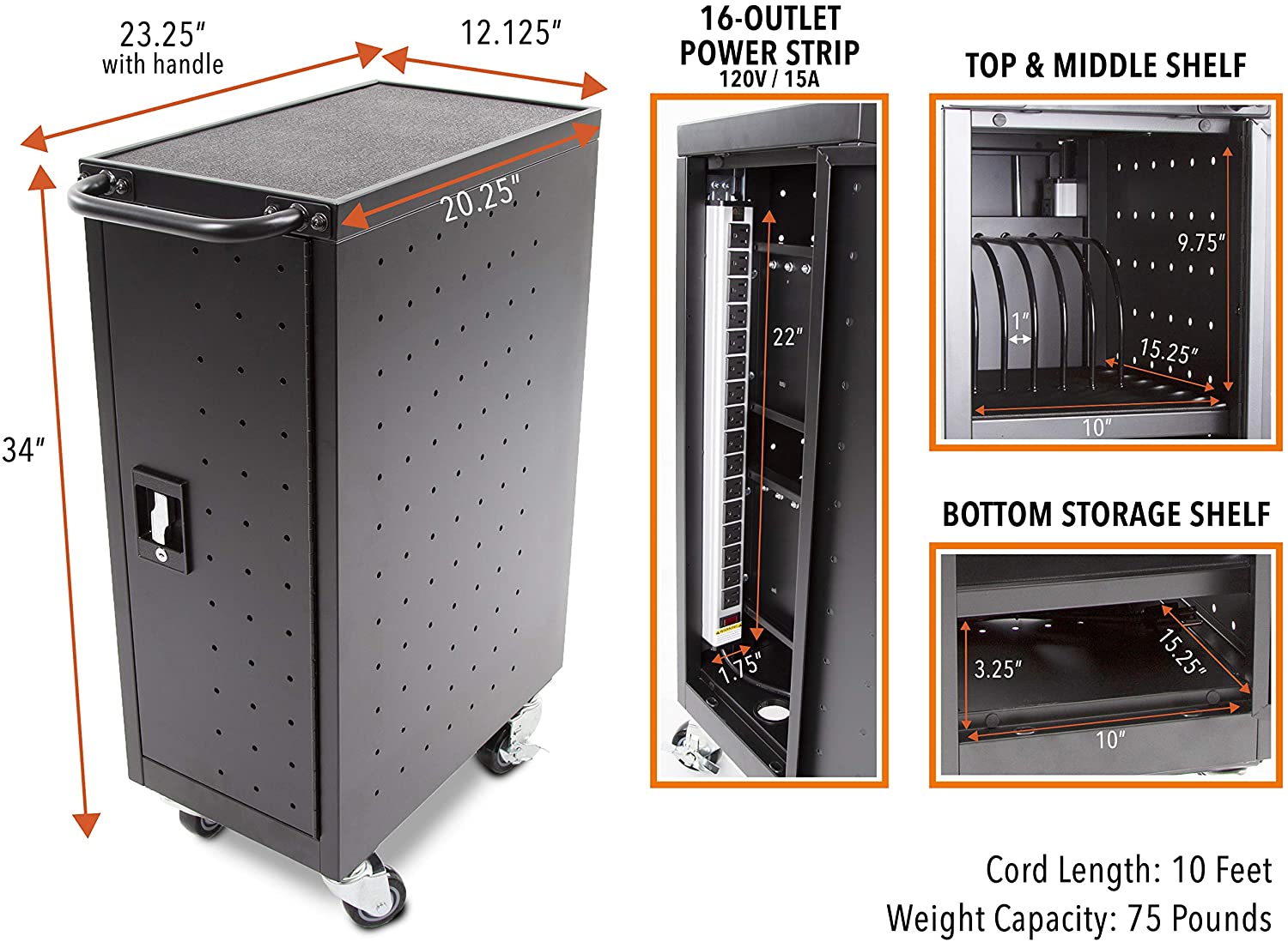 Compact Mobile Charging Cart with Locking Line Leader by