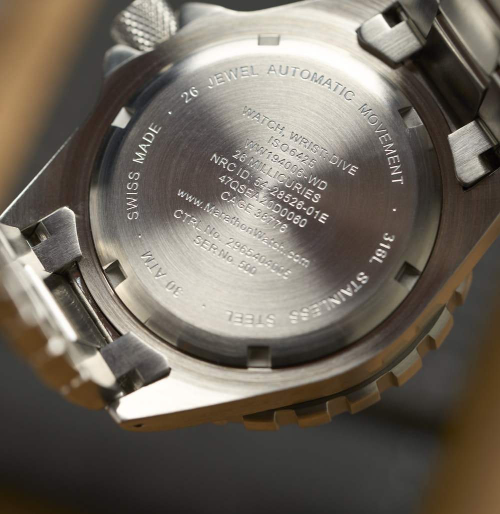 Large Diver's Automatic (GSAR Auto) Solid steel case back with mil-specs