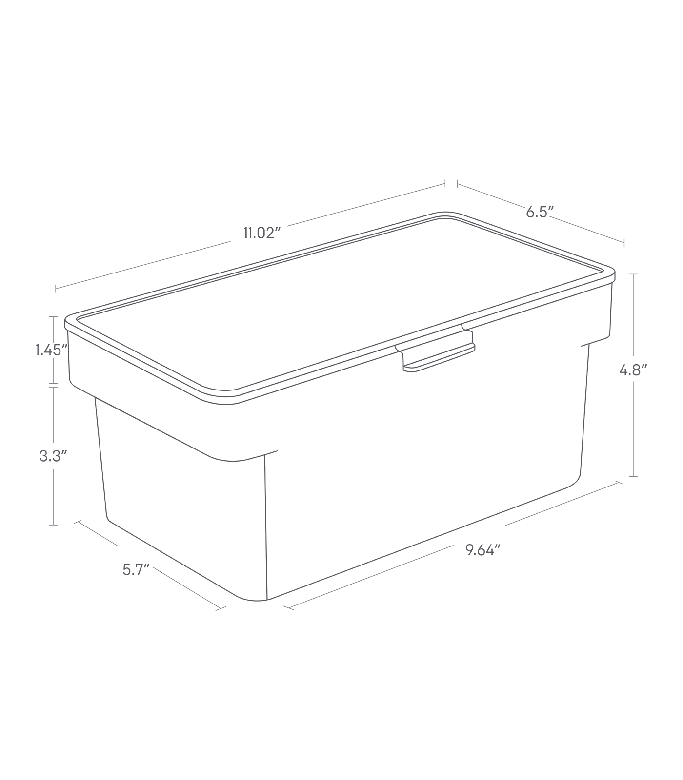 Dimension image for Airtight Pet Food Container - Three Sizes on a white background including dimensions  L 6.5 x W 11.02 x H 4.8 inches