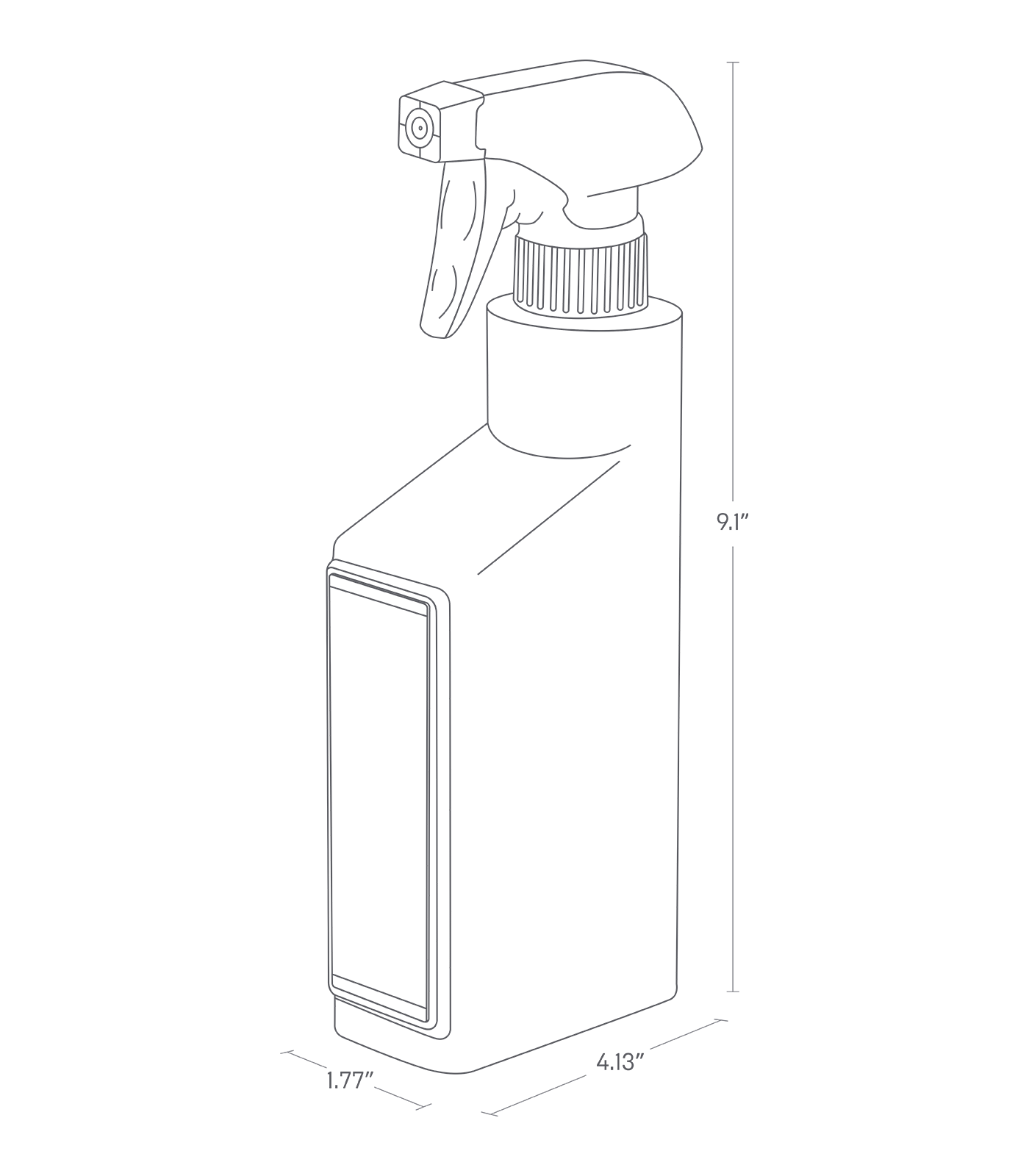 Dimension image for Magnetic Spray Bottle showing length of 4.13