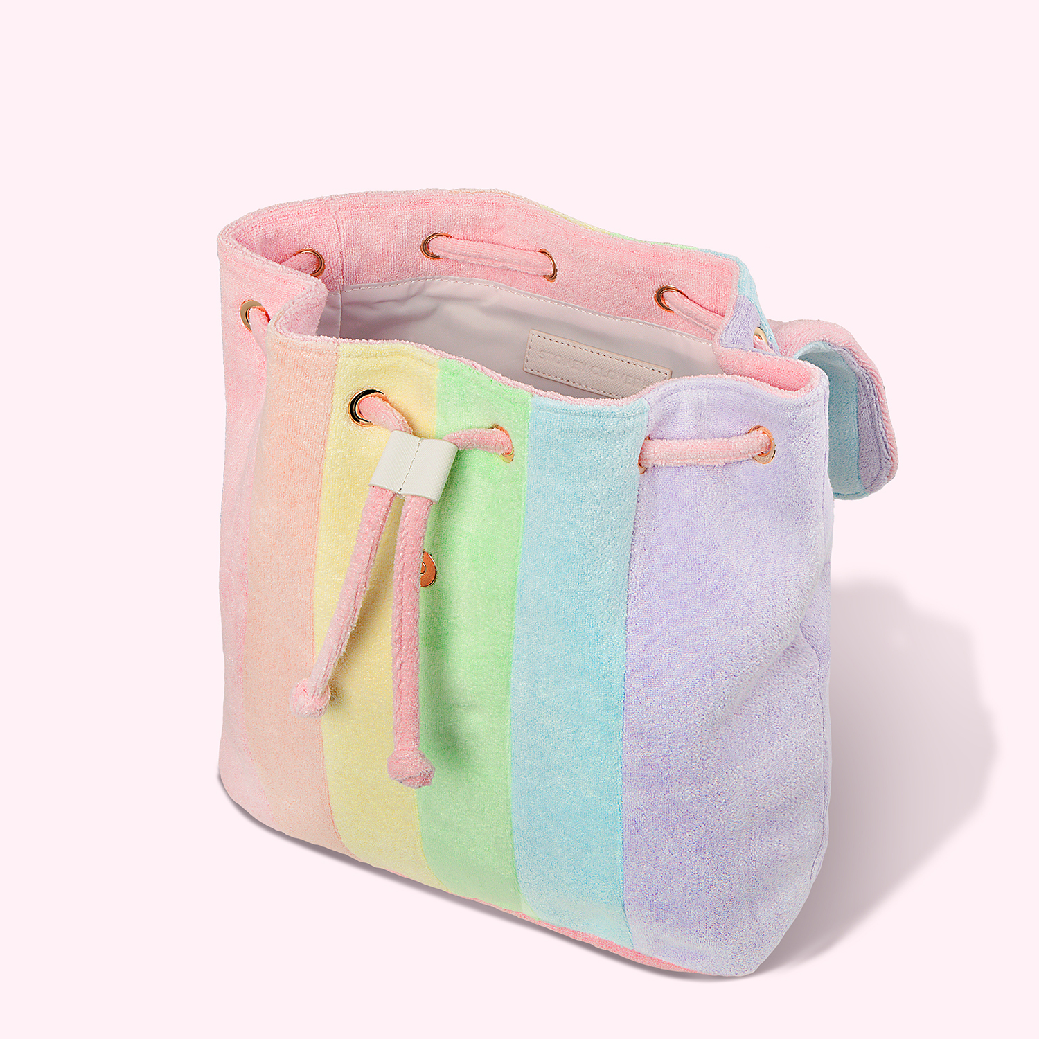 Rainbow Terry Drawstring Backpack with Flap | Personalized Backpack - Stoney Clover Lane