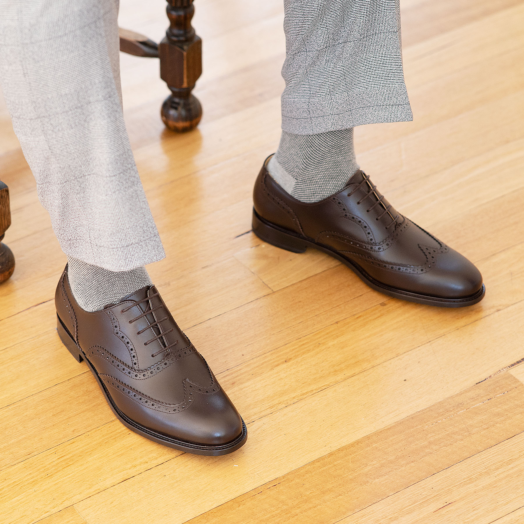 The Simba oxford full brogue dress leather shoes paired with smart ankle pants and bespoke shirt
