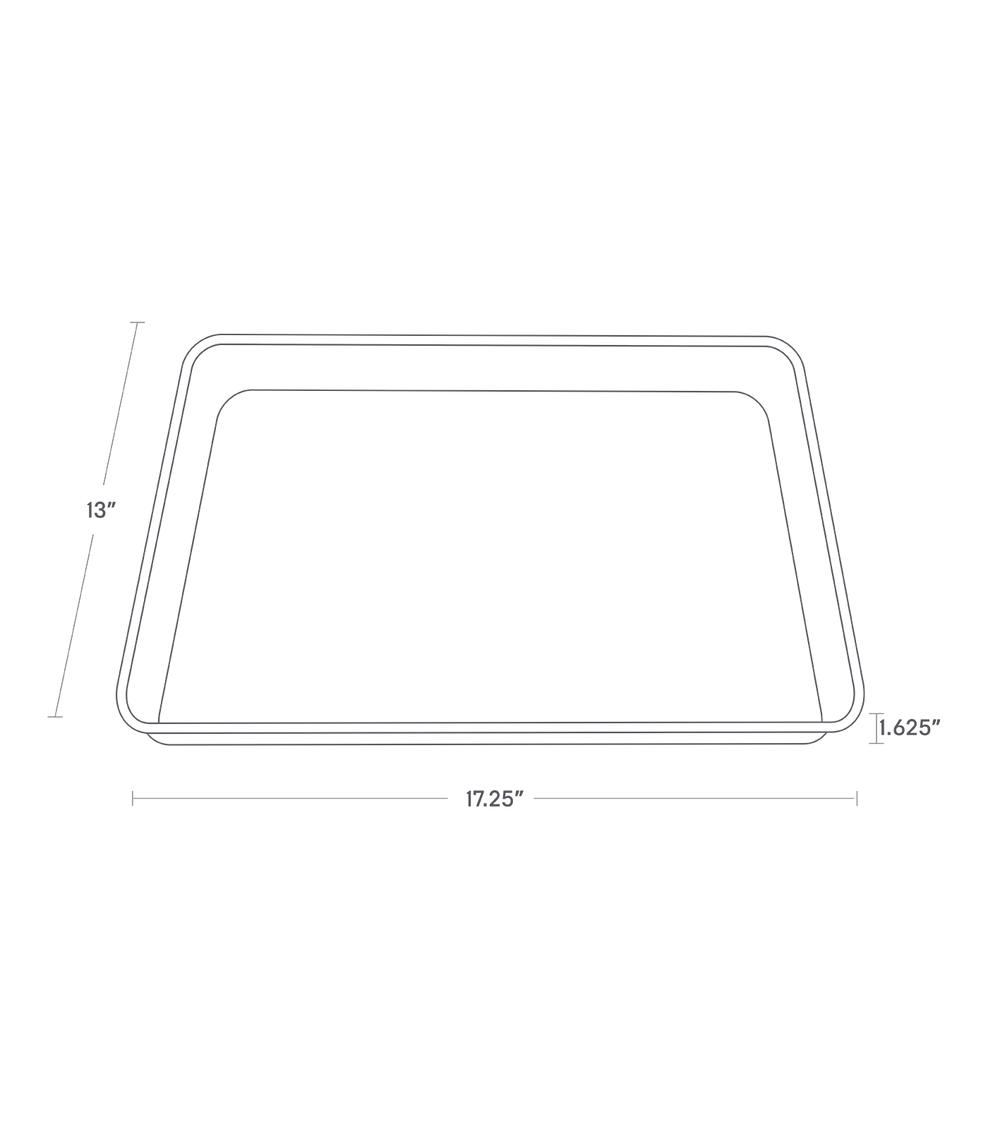 Dimension image for Replacement Drainer Tray for Dish Rack showing length of 17.25