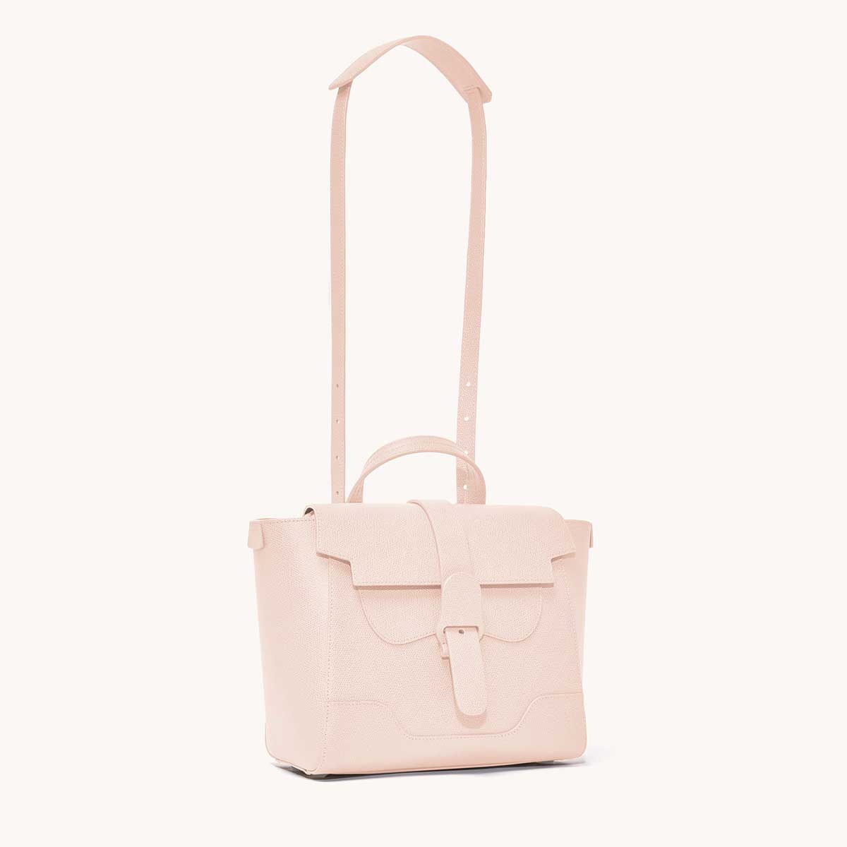 Midi Maestra Bag Pebbled Blush with Silver Hardware Front View with Long Strap