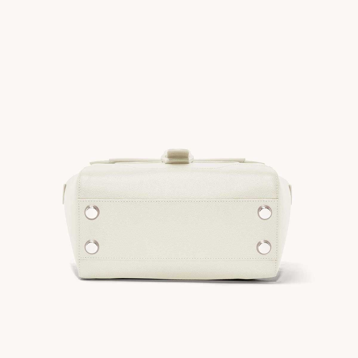 Midi Maestra Bag Pebbled Cream with Silver Hardware Base View with "Feet"