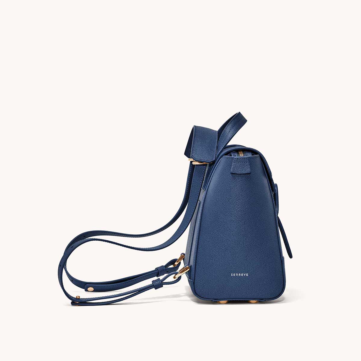 Midi Maestra Bag Pebbled Marine with Gold Hardware Side View