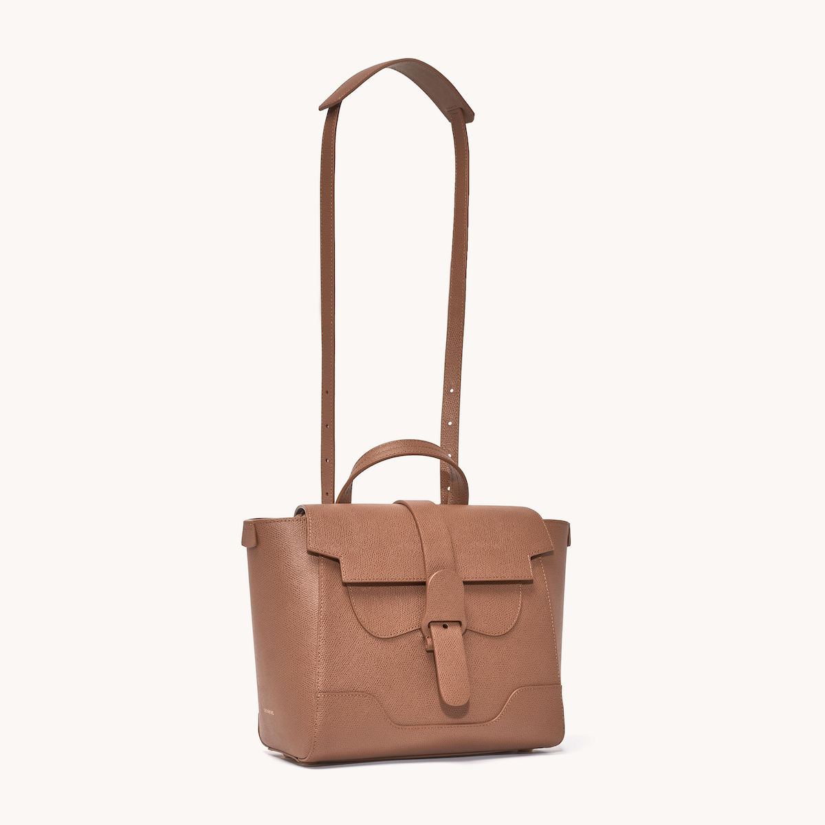 Midi Maestra Bag Pebbled Chestnut with Gold Hardware Front View with Long Strap