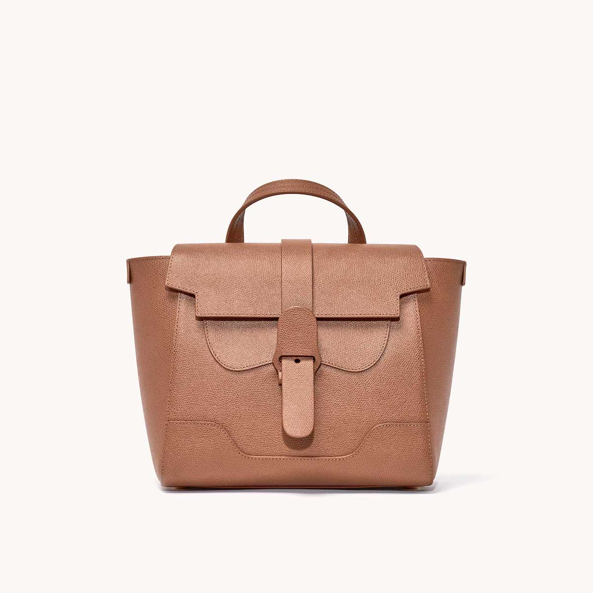 Midi Maestra Bag Pebbled Chestnut with Gold Hardware Front View