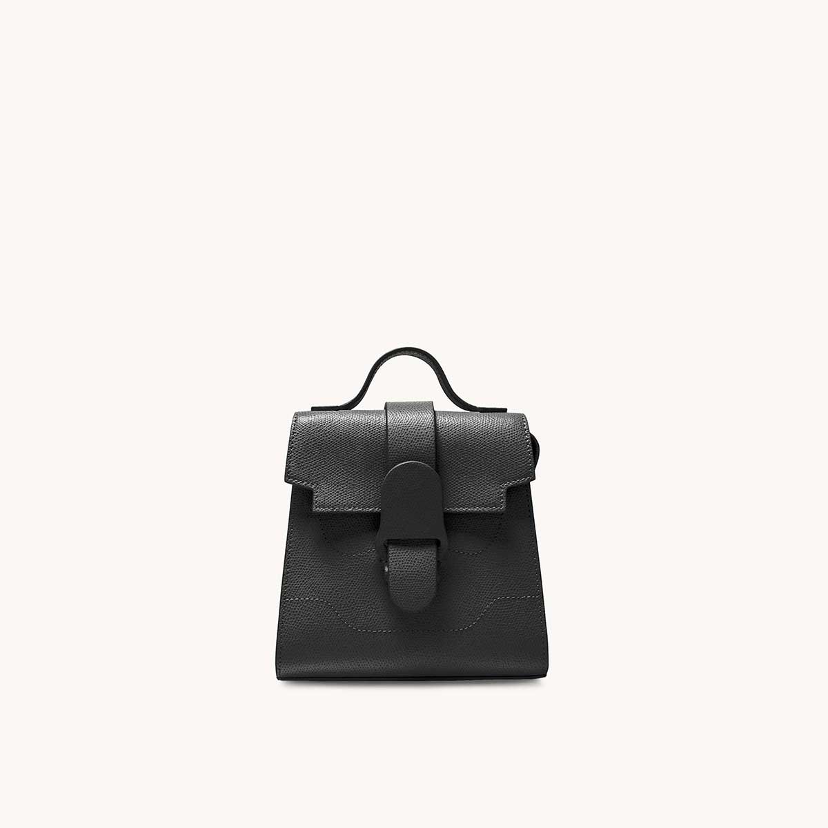 Mini Alunna Bag Pebbled Noir with Gold Hardware Front View