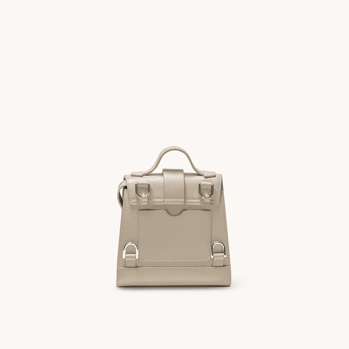 Mini Alunna Bag Pebbled Sand with Silver Hardware Back View Without Straps