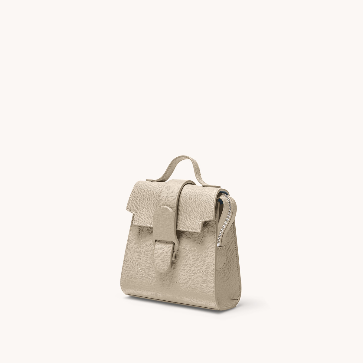 Mini Alunna Bag Pebbled Sand with Silver Hardware Side Angle View