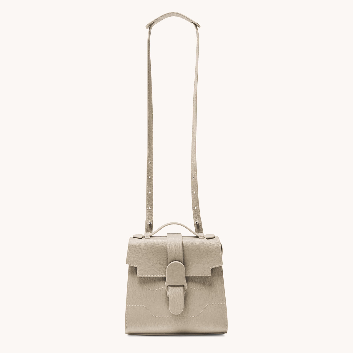 alunna bag pebbled sand front view with long strap
