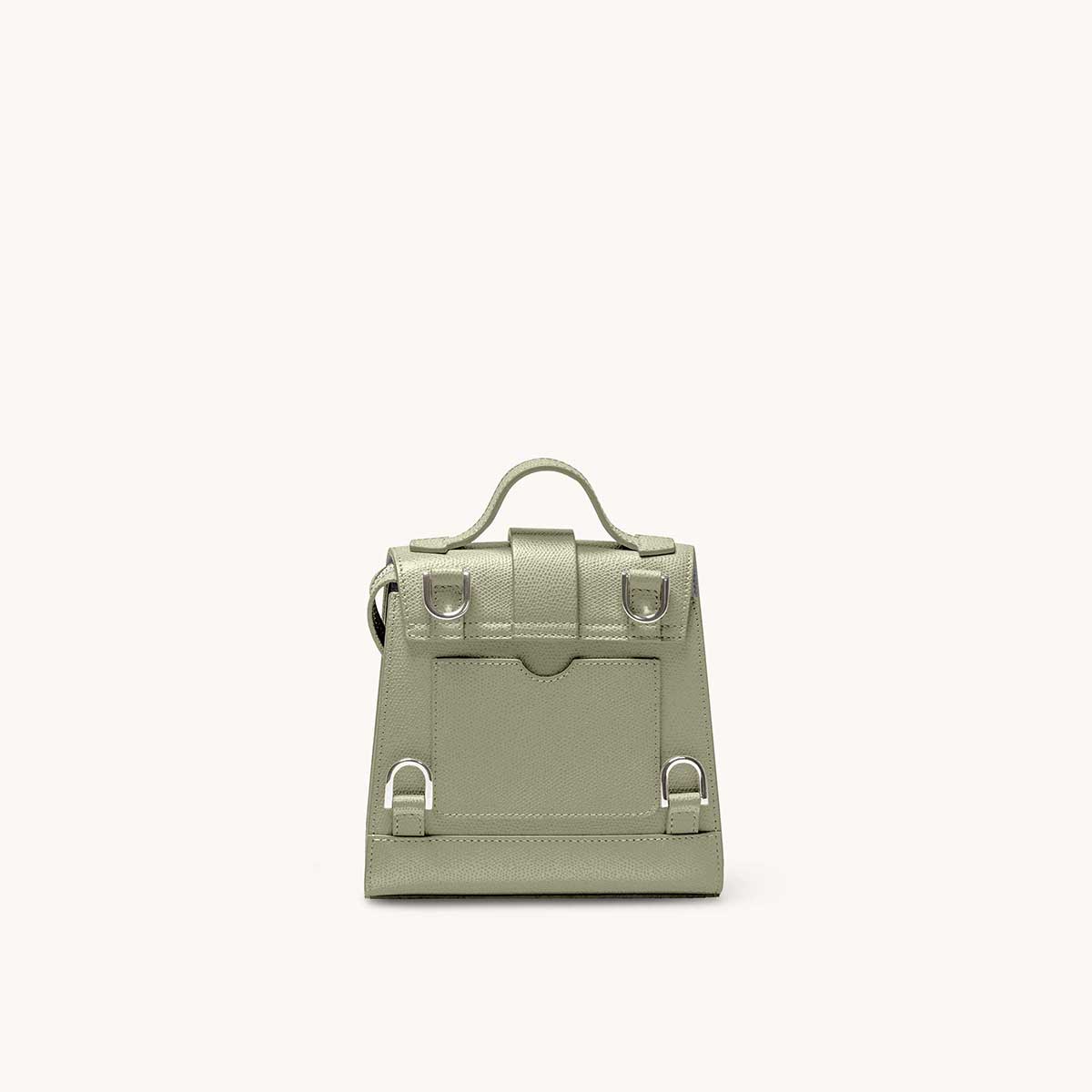 Mini Alunna Bag Pebbled Sage with Silver Hardware Back View Without Straps