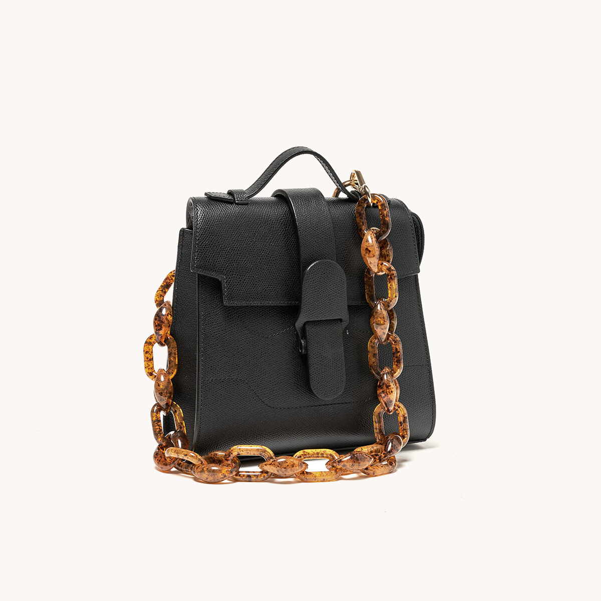 infinity acetate chain shoulder in tortoise on square bag