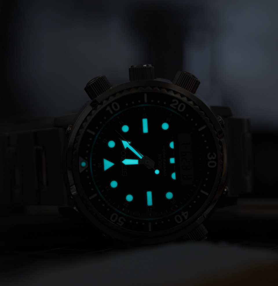 Prospex Ana-Digi Solar Diver Bright Seiko Lumibrite Lume