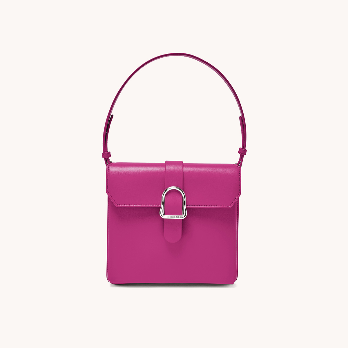 barbiecore pink leather square saddle bag front view
