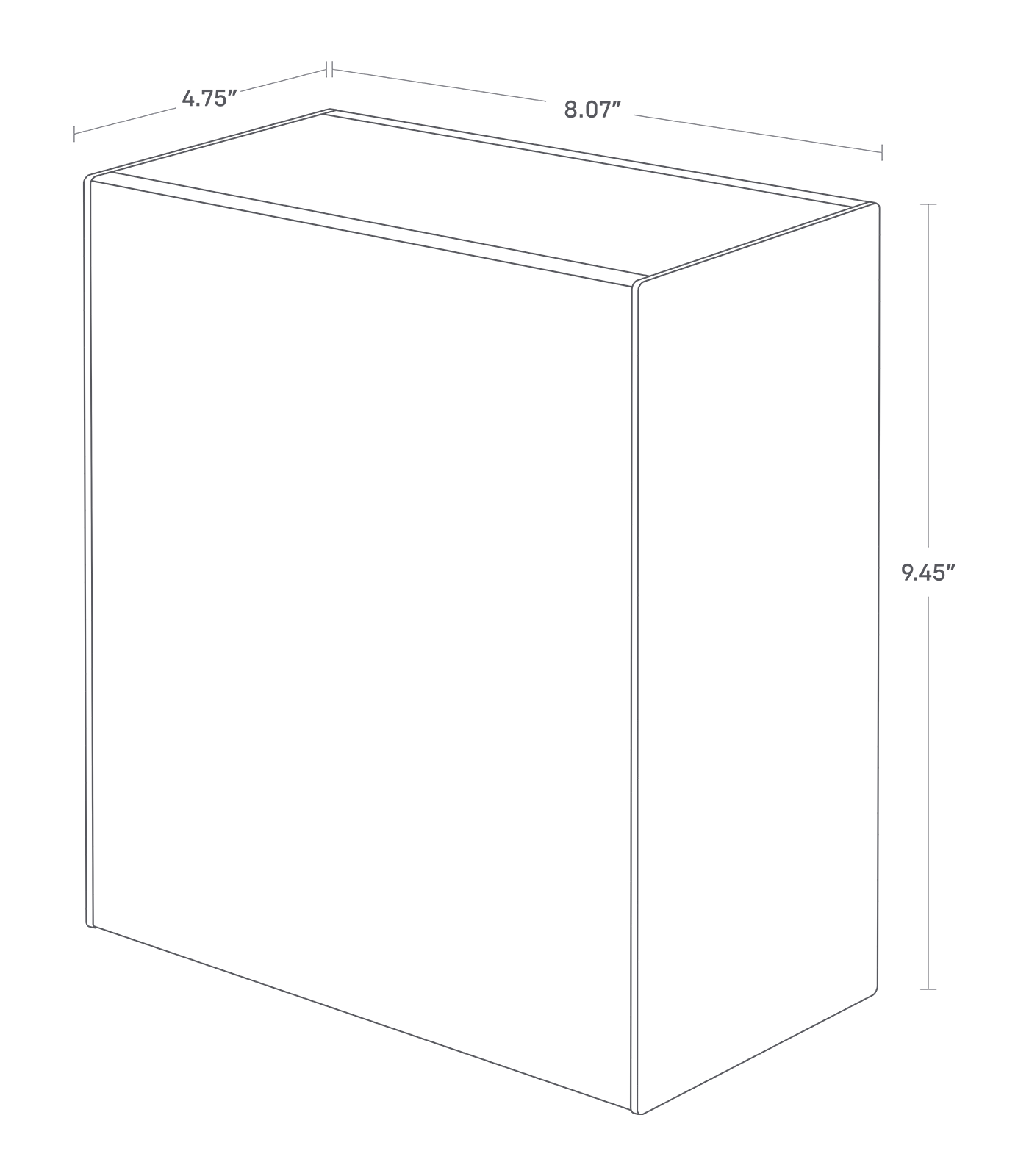 Dimension image for Wall-Mounted Storage or Trash Bin on a white background including dimensions  L 9.13 x W 8.07 x H 9.45 inches