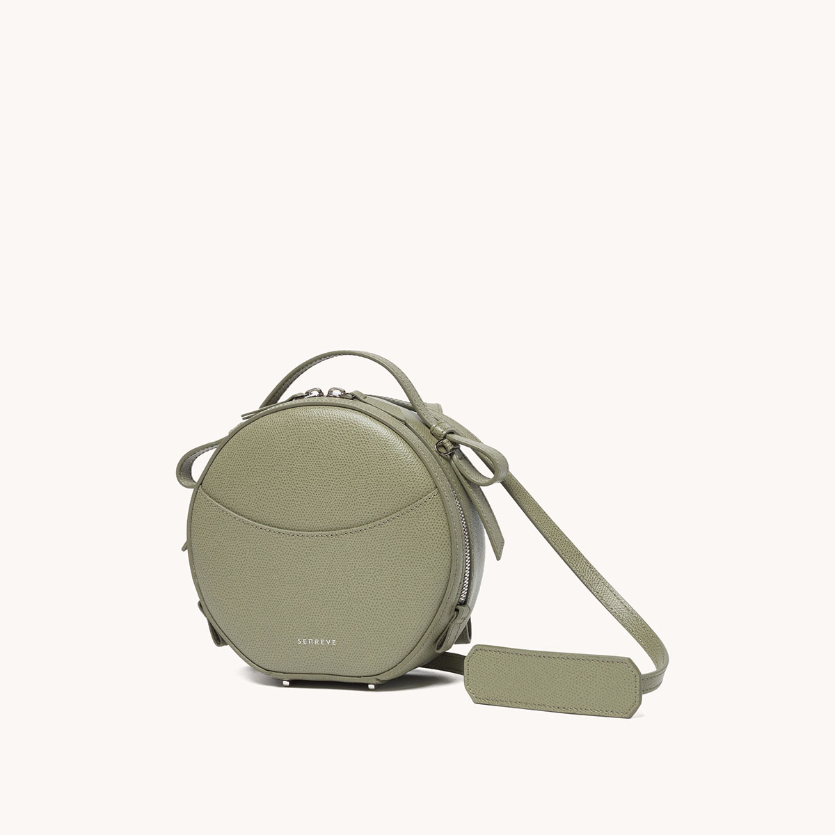 circa bag pebbled sage side view with leather strap