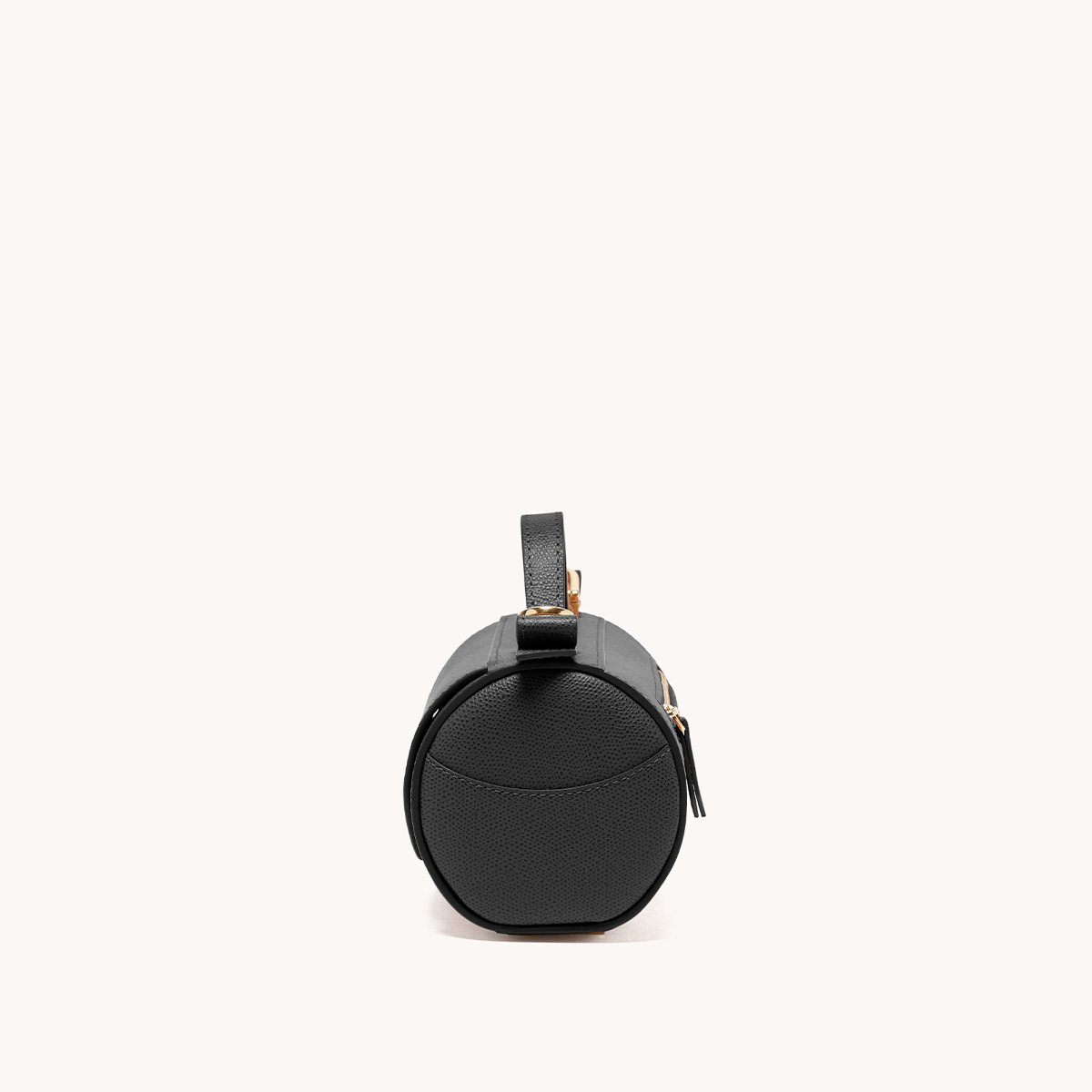 Mini Barrel Bag Pebbled Noir with Gold Hardware Side