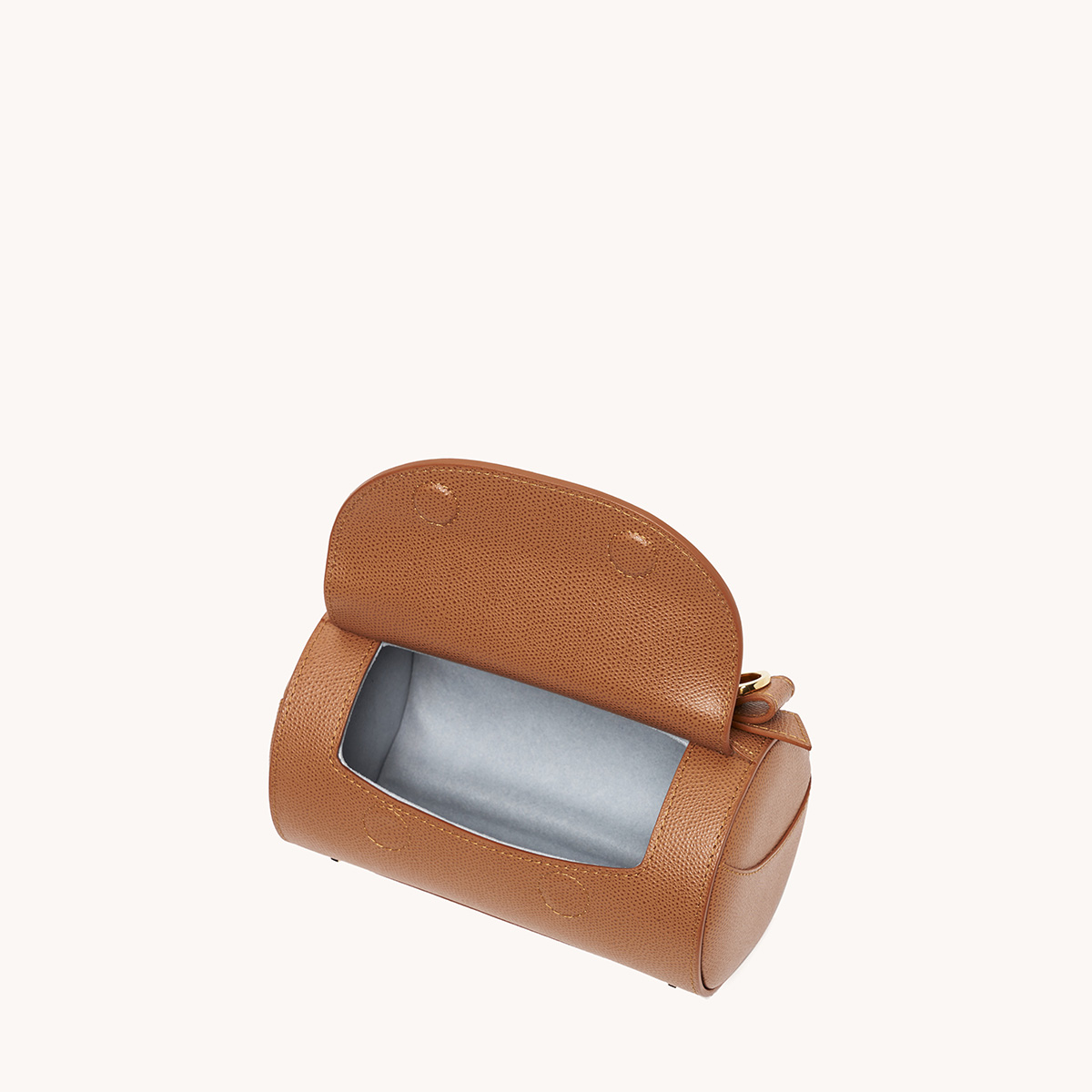 Mini Barrel Bag Pebbled Chestnut with Gold Hardware Interior