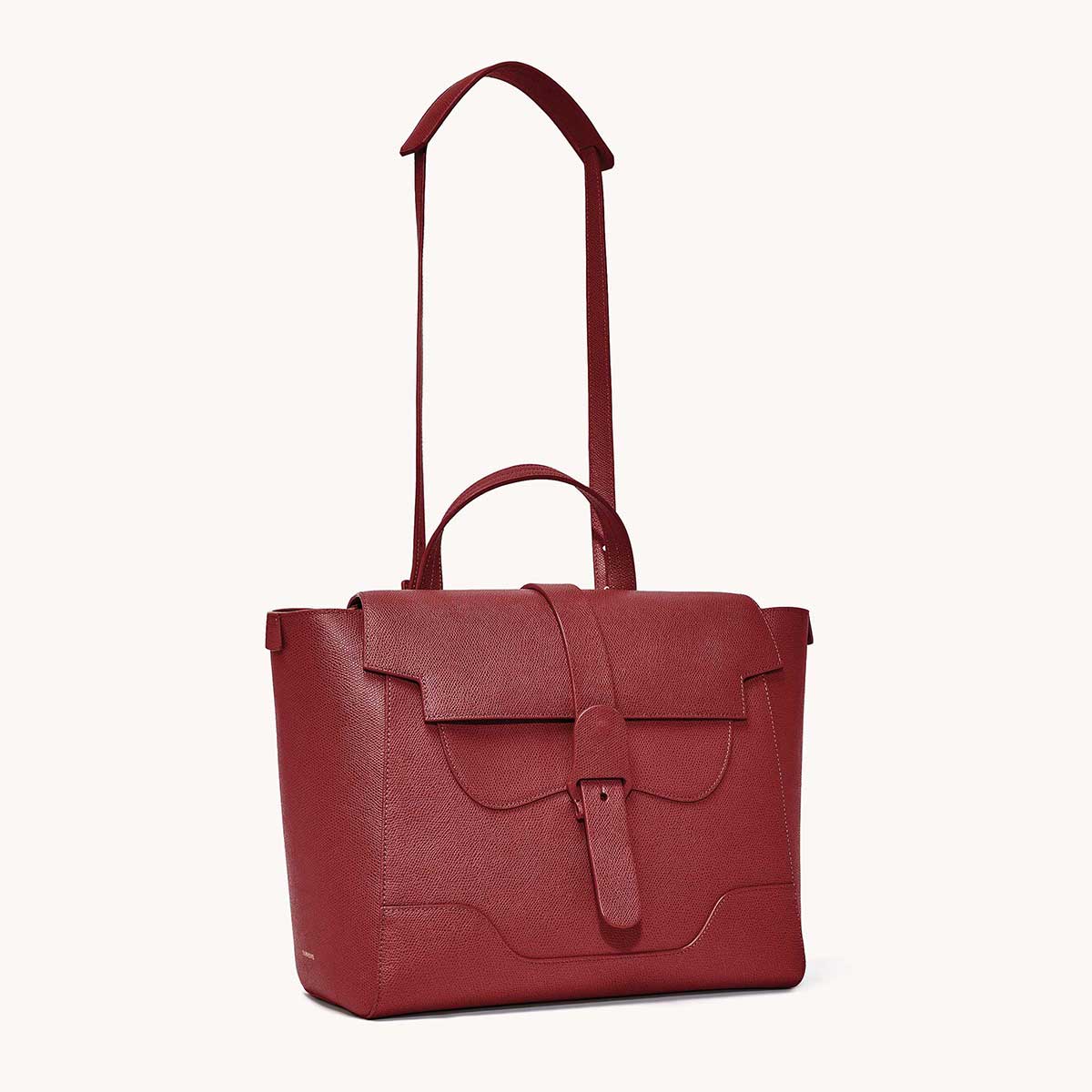 Maestra Bag Pebbled Merlot with Gold Hardware Quarter Angle to Front View