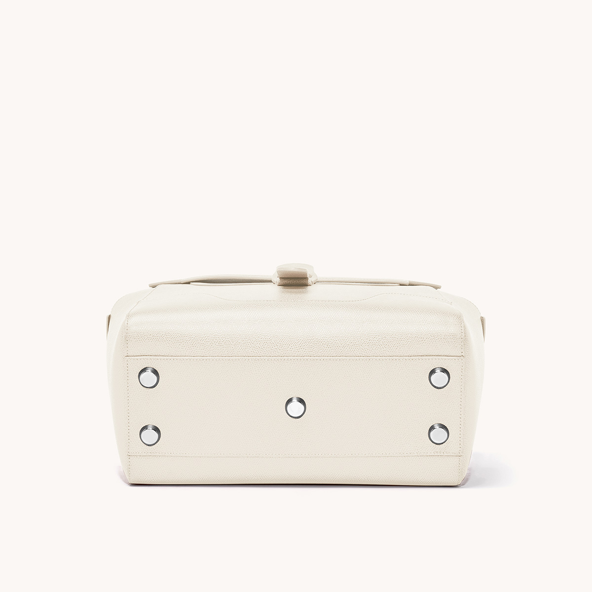 Maestra Bag Pebbled Cream with Silver Hardware Base View with "Feet"