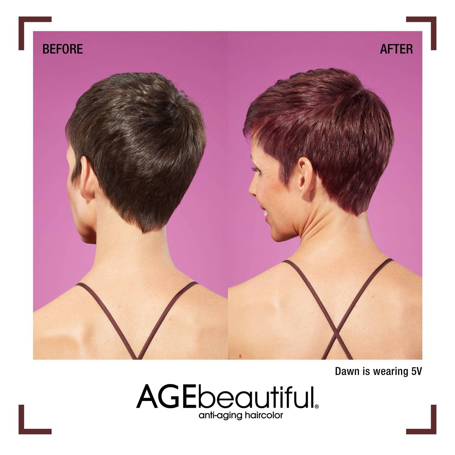 AGEbeautiful hair dye before and after 5V Medium Plum Brown